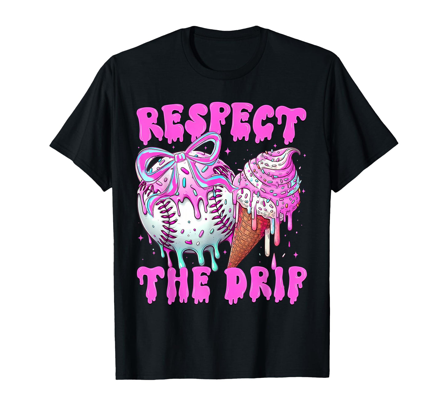 Sprinkles Drip Baseball Coquette Bow T-Shirt - Custom Art Print for Adults - T-Shirt, Sweatshirt, Hoodie