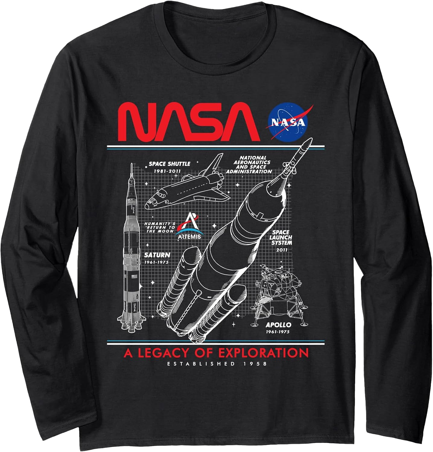 NASA Space Schematic Artemis Mission White - Adult & Kids T-Shirts, Sweatshirts & Hoodies apparel design preview 1
