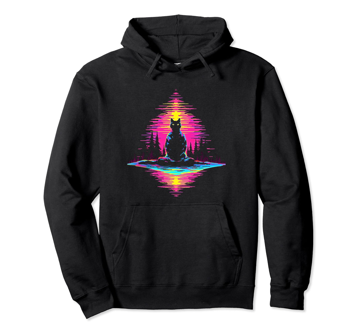 Synthwave Cat Samurai Mediation Vaporwave Hoodie - Trendy Graphic Unisex - T-Shirt, Sweatshirt, Hoodie