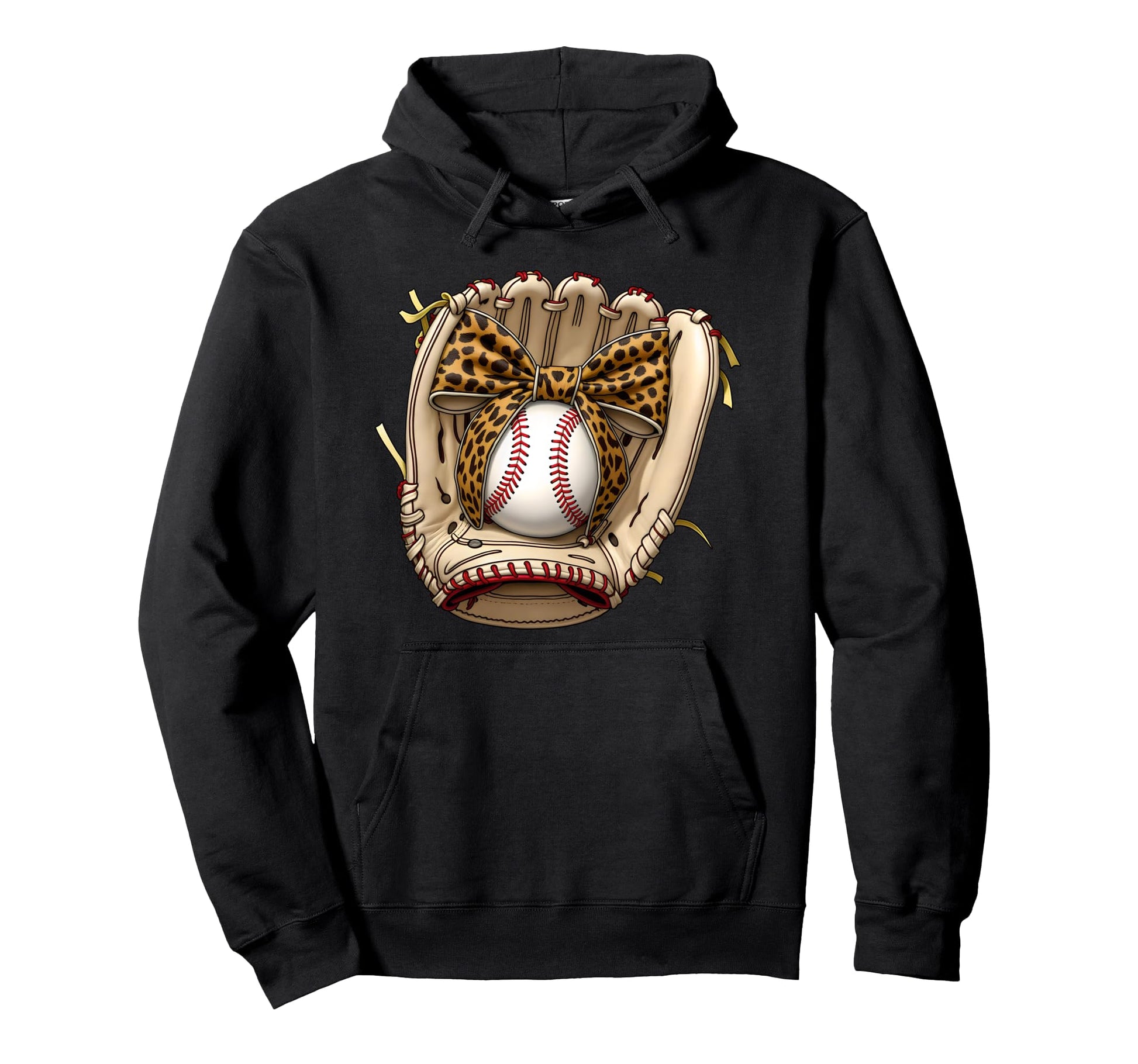 Baseball Glove Coquette Bow Leopard Hoodie - Minimalist Print for Adults - T-Shirt, Sweatshirt, Hoodie