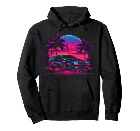 80S Synthwave Sports Car Hoodie - Fun Novelty Design Men Women - T-Shirt, Sweatshirt, Hoodie
