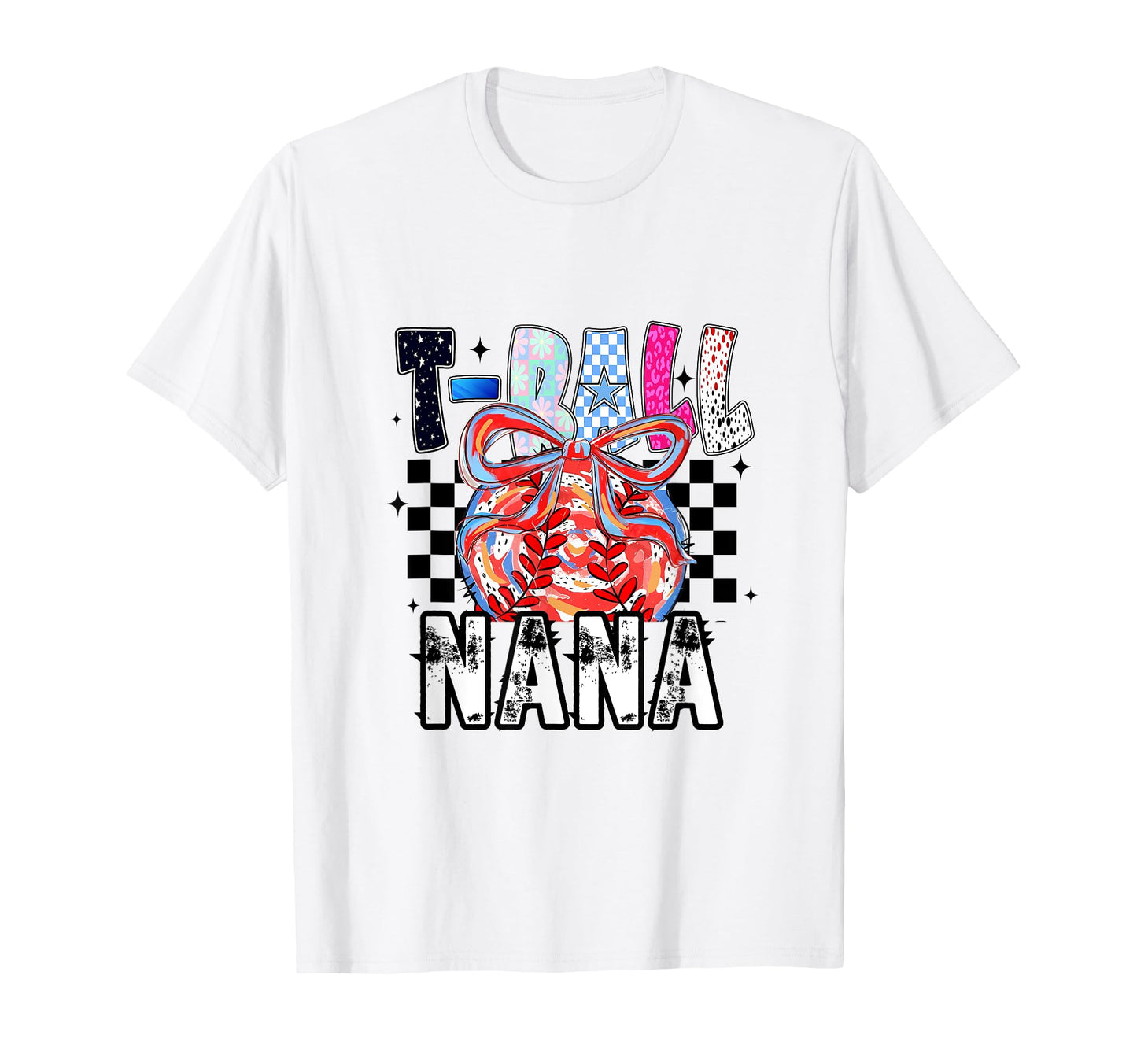 T Ball Baseball Checkered Nana T-Shirt - Minimalist Print Men Women - T-Shirt, Sweatshirt, Hoodie