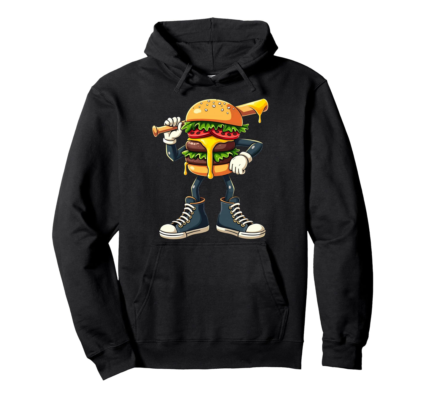 Hamburger Baseball Player Batter Hoodie - Fun Novelty Design Men Women - T-Shirt, Sweatshirt, Hoodie
