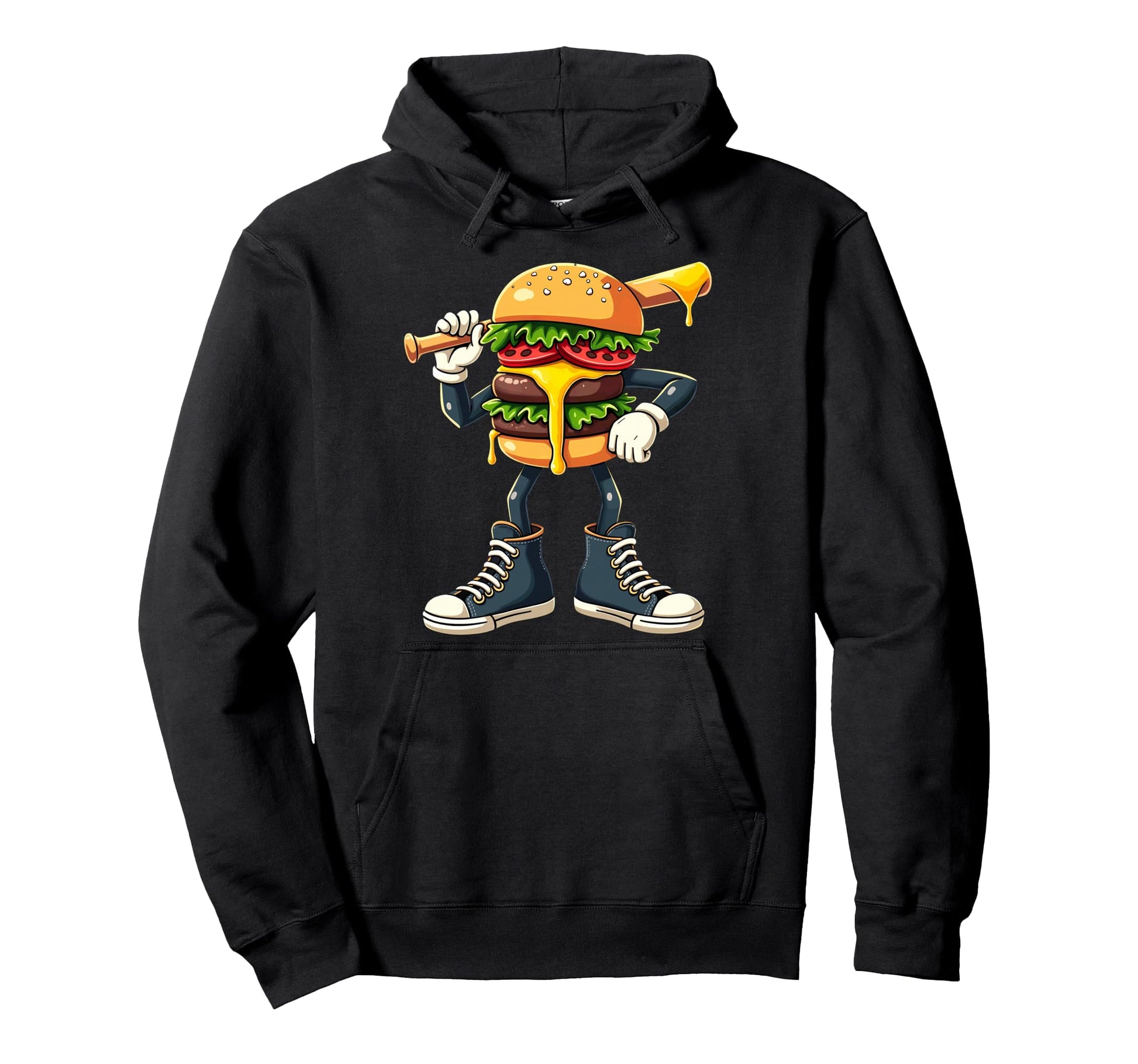 Hamburger Baseball Player Batter Hoodie - Fun Novelty Design Men Women - T-Shirt, Sweatshirt, Hoodie