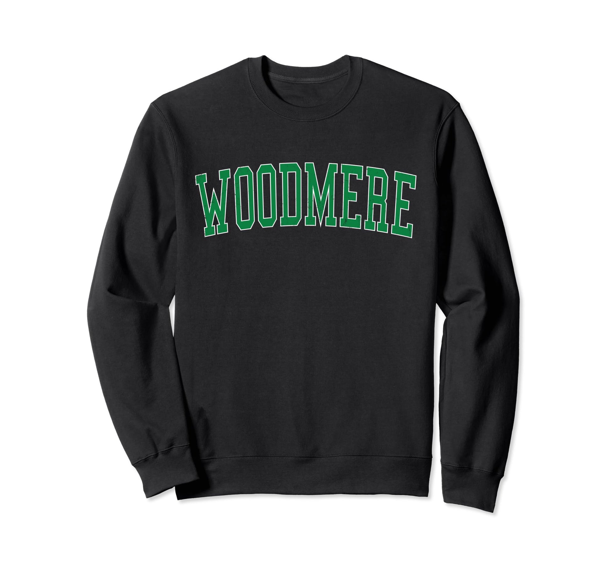 Woodmere La Distressed Green Varsity Sweatshirt - Trendy Graphic Men Women - T-Shirt, Sweatshirt, Hoodie