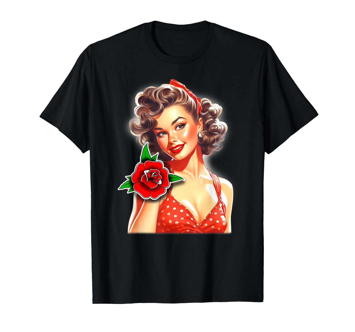 Pin Up X Pretty 1950S Housewife X Rose T-Shirt - Custom Art Print Men Women - T-Shirt, Sweatshirt, Hoodie