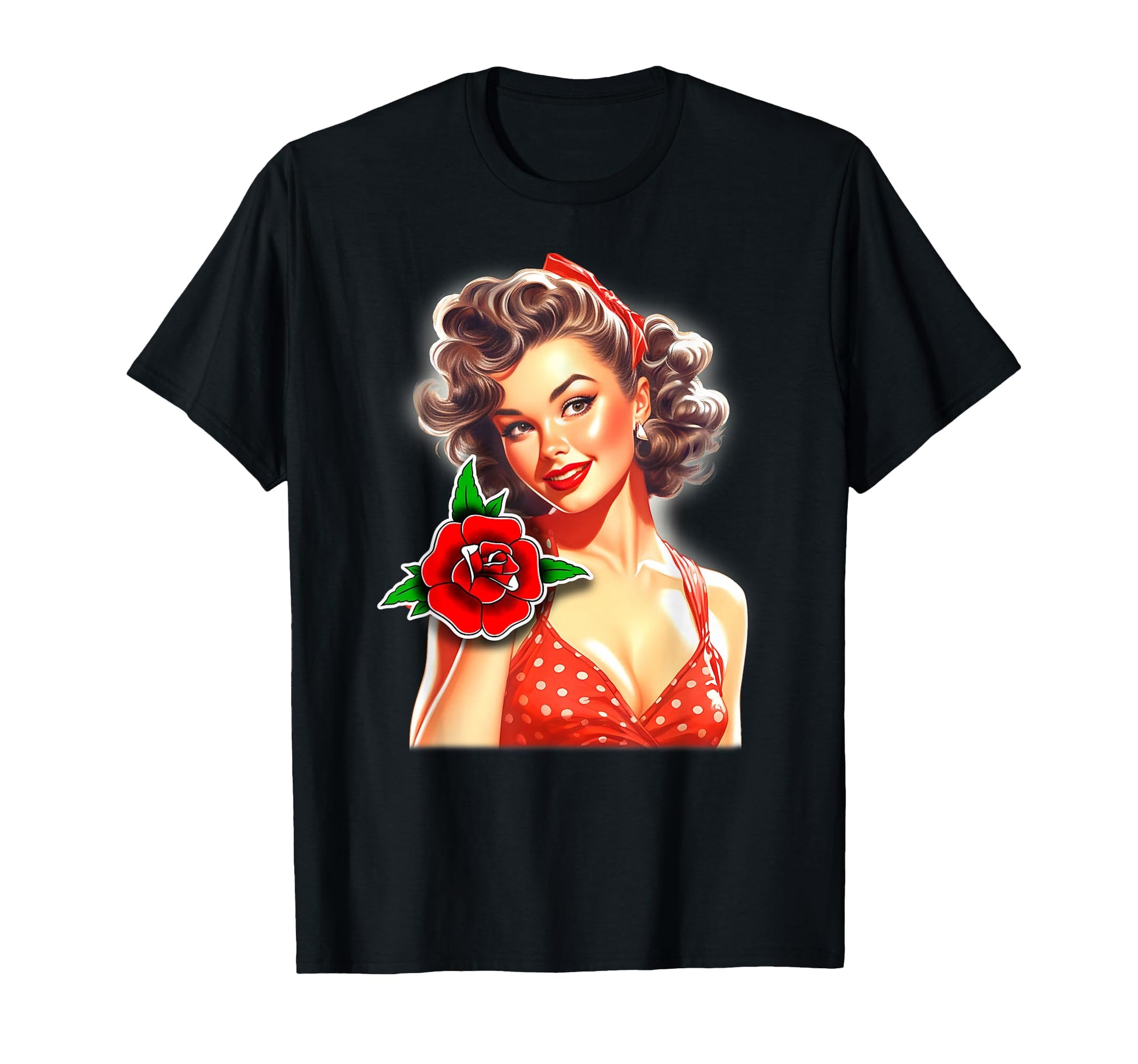 Pin Up X Pretty 1950S Housewife X Rose T-Shirt - Custom Art Print Men Women - T-Shirt, Sweatshirt, Hoodie