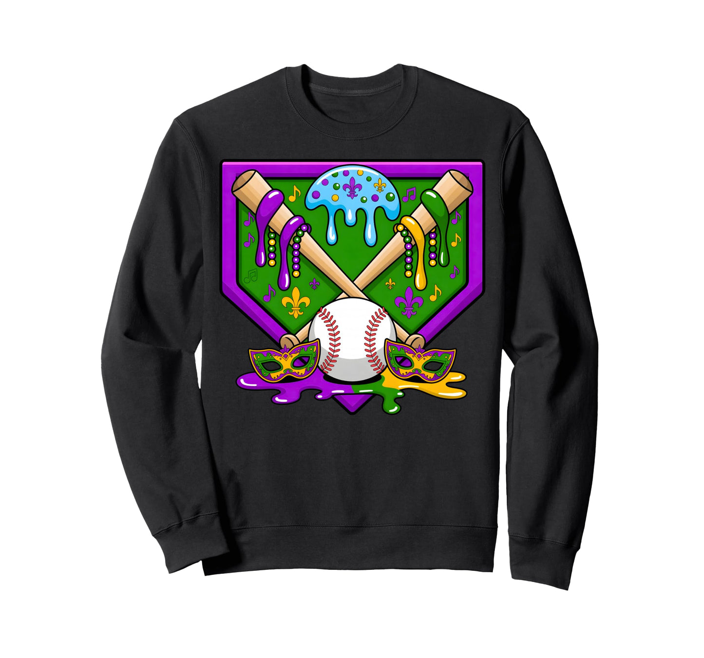 Mardi Gras Baseball Party Masks Sweatshirt - Fun Novelty Design Men Women - T-Shirt, Sweatshirt, Hoodie