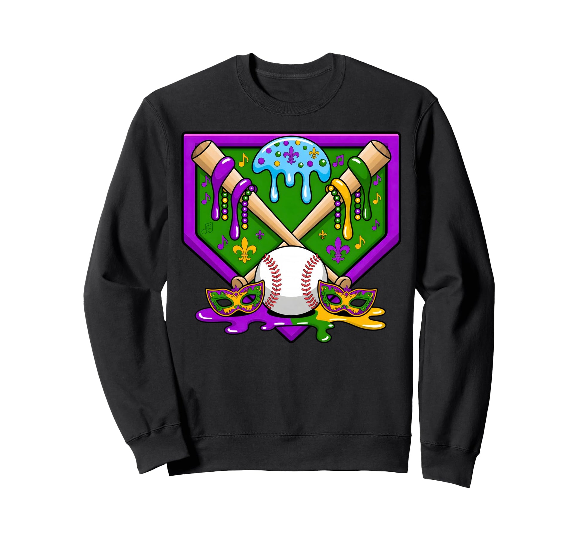 Mardi Gras Baseball Party Masks Sweatshirt - Fun Novelty Design Men Women - T-Shirt, Sweatshirt, Hoodie