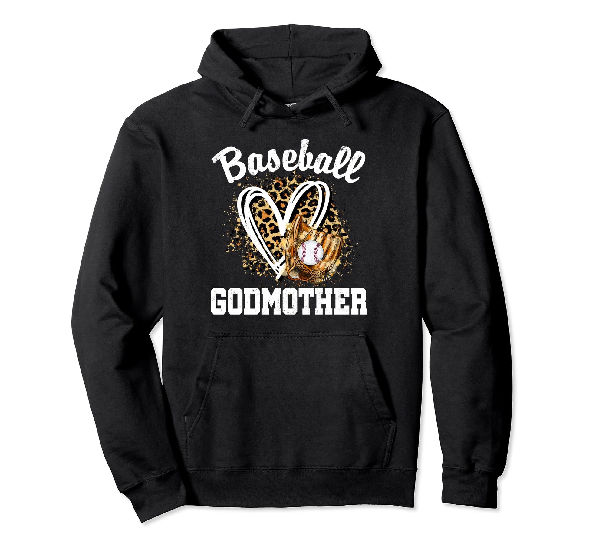 Baseball Godmother Leopard Heart Mom Mommy Hoodie - Unique Graphic Unisex - T-Shirt, Sweatshirt, Hoodie