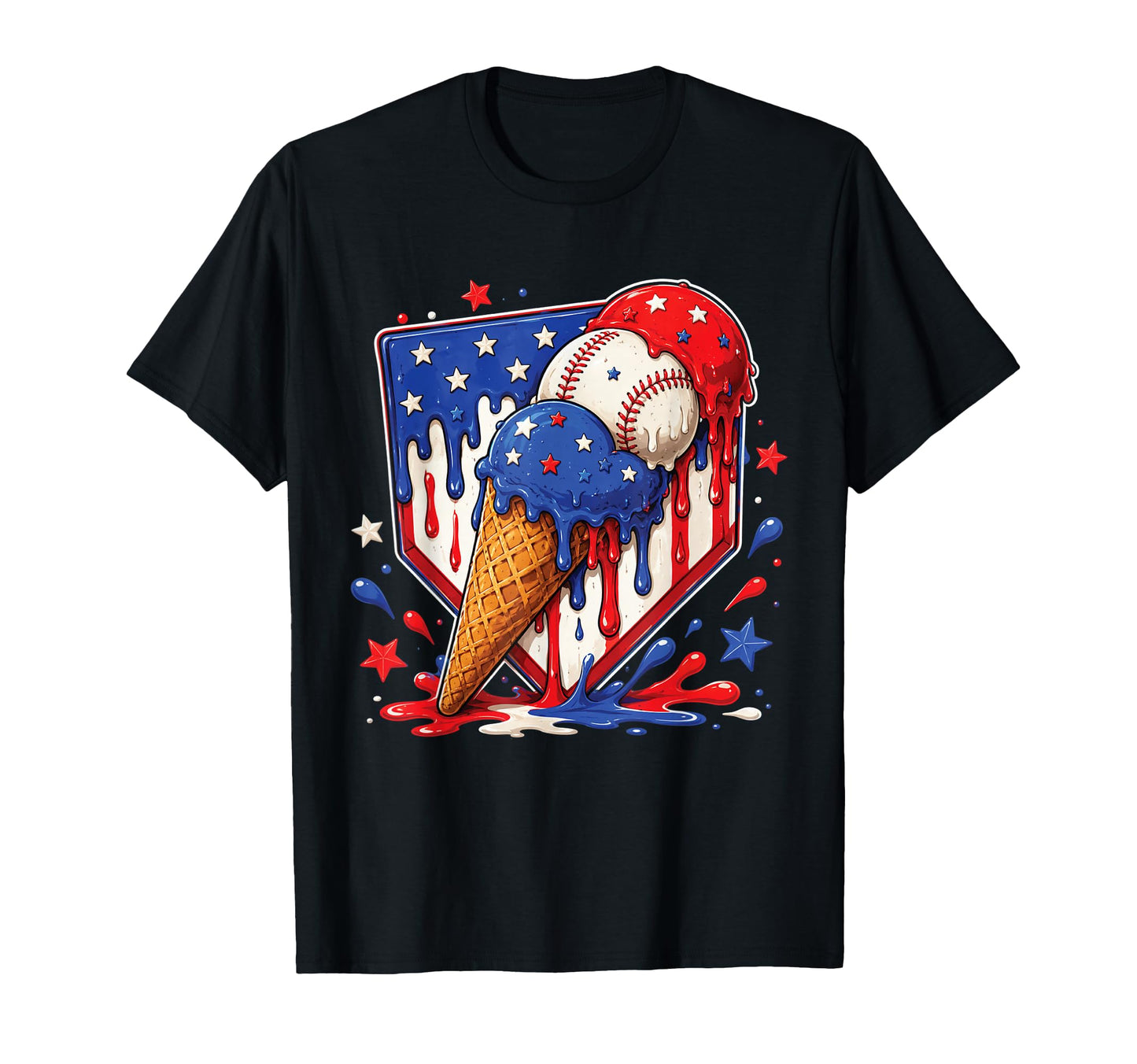 Baseball Drip Ice Cream Patriot T-Shirt - Streetwear Style for Adults - T-Shirt, Sweatshirt, Hoodie