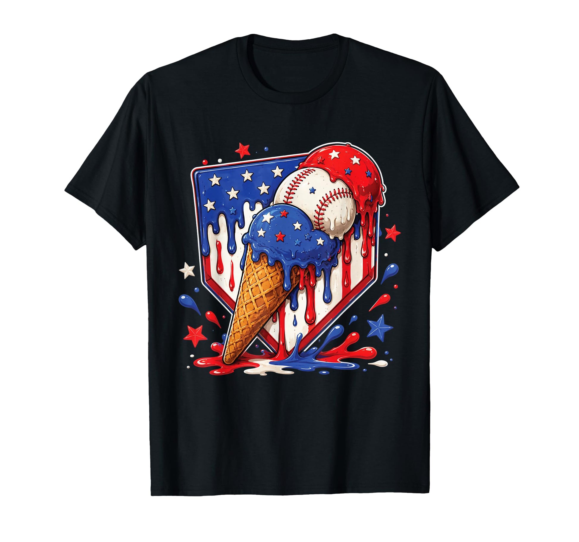 Baseball Drip Ice Cream Patriot T-Shirt - Streetwear Style for Adults - T-Shirt, Sweatshirt, Hoodie