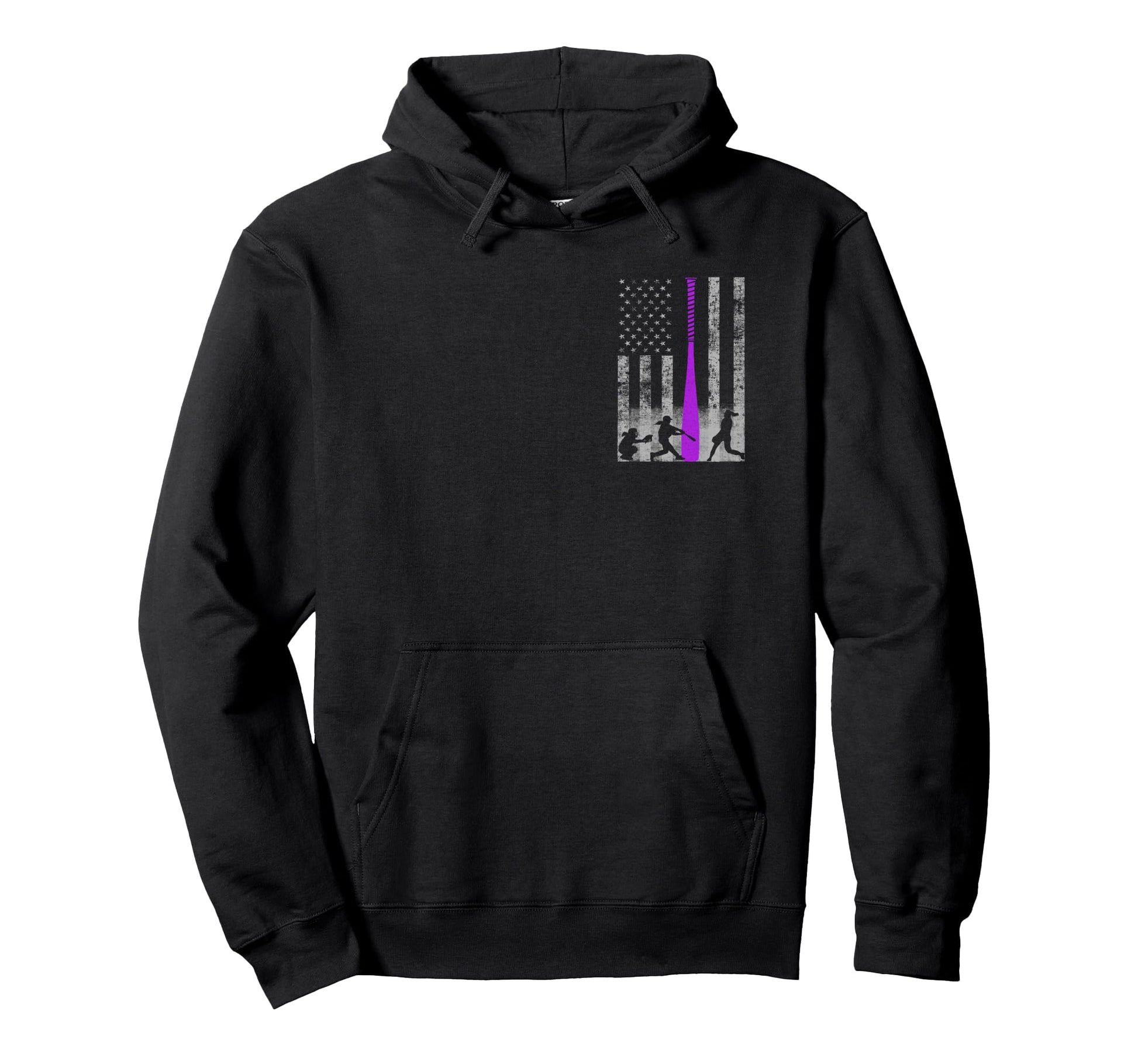 Softball Flag Purple Softball Bat Hoodie - Minimalist Print for Adults - T-Shirt, Sweatshirt, Hoodie