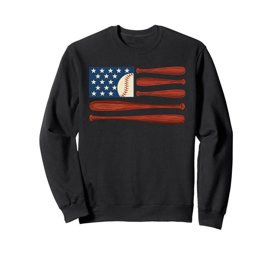 American Flag Baseball 4Th July Sweatshirt - Fun Novelty Design Unisex - T-Shirt, Sweatshirt, Hoodie