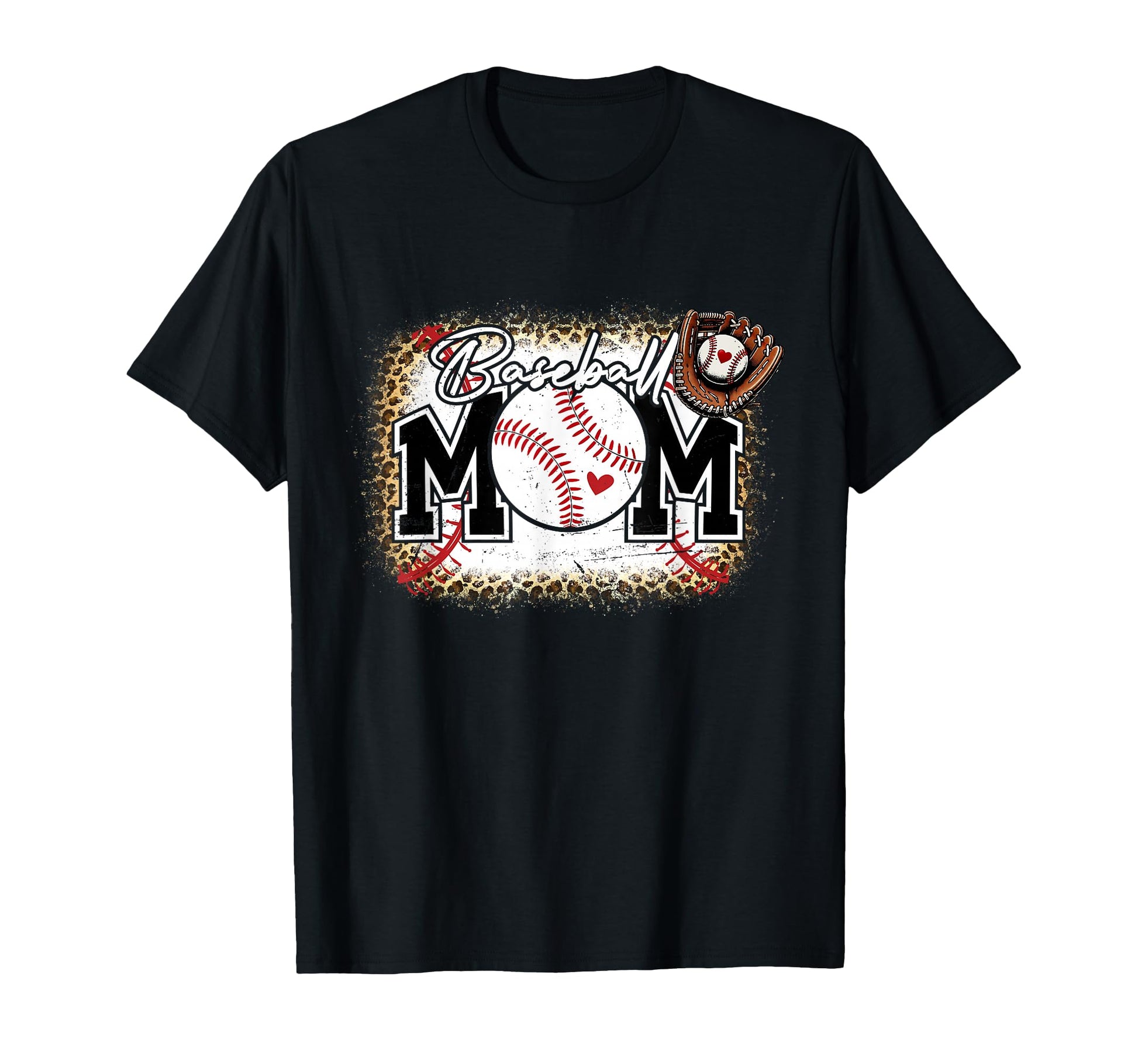 Bleached Baseball Mom Leopard Baseball T-Shirt - Graphic Print for Adults - T-Shirt, Sweatshirt, Hoodie
