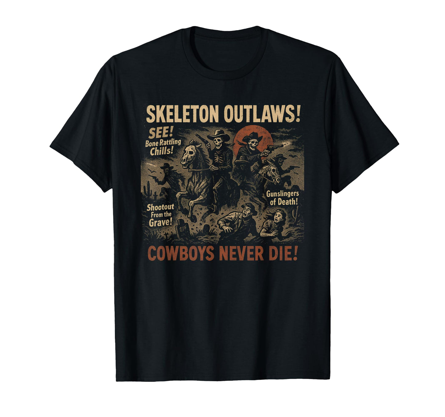 Skeleton Outlaws Cowboy Movie T-Shirt - Streetwear Style for Adults - T-Shirt, Sweatshirt, Hoodie