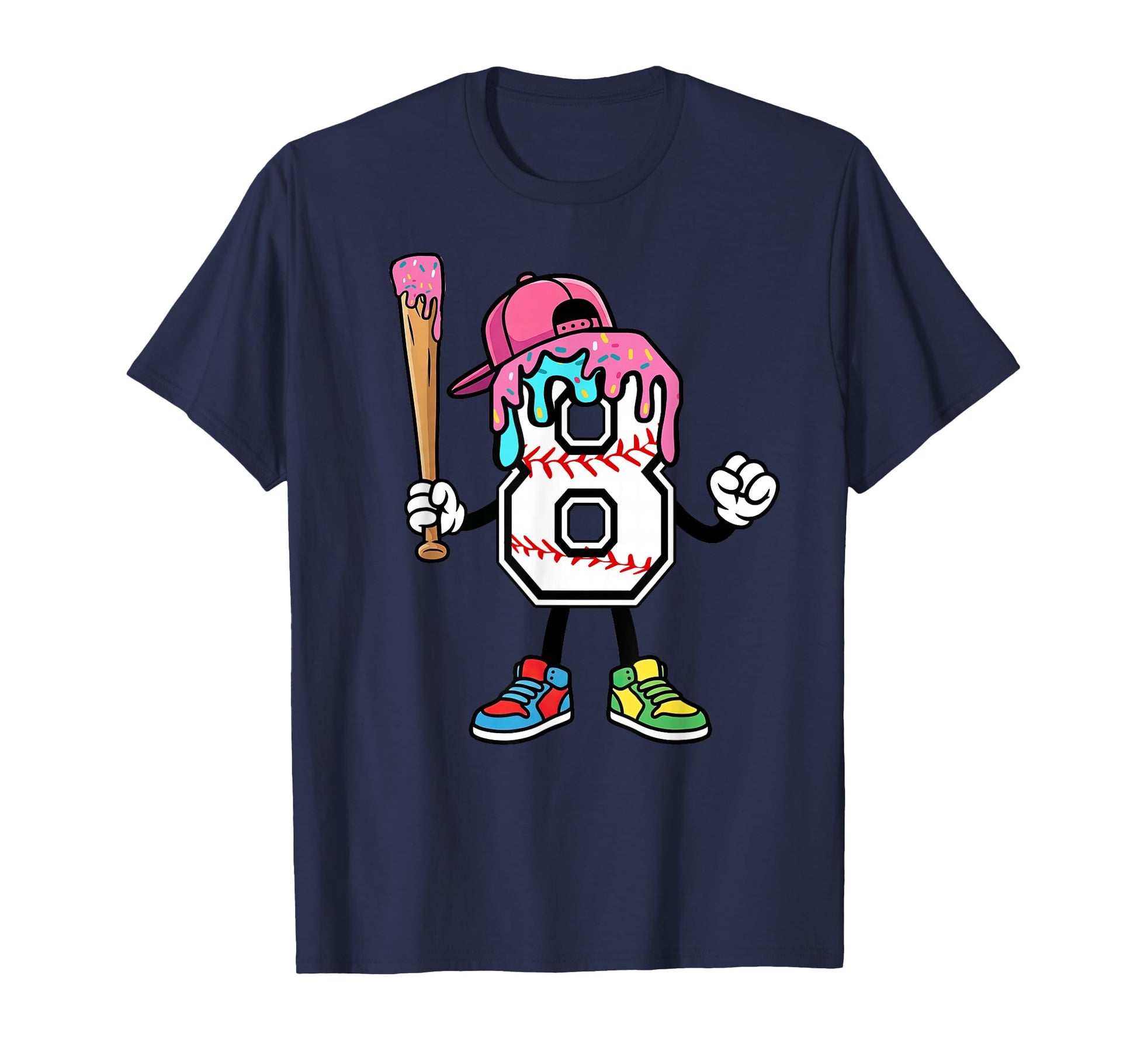 8Th Birthday Baseball Ice Cream Drip 8 T-Shirt - Unique Graphic Unisex - T-Shirt, Sweatshirt, Hoodie