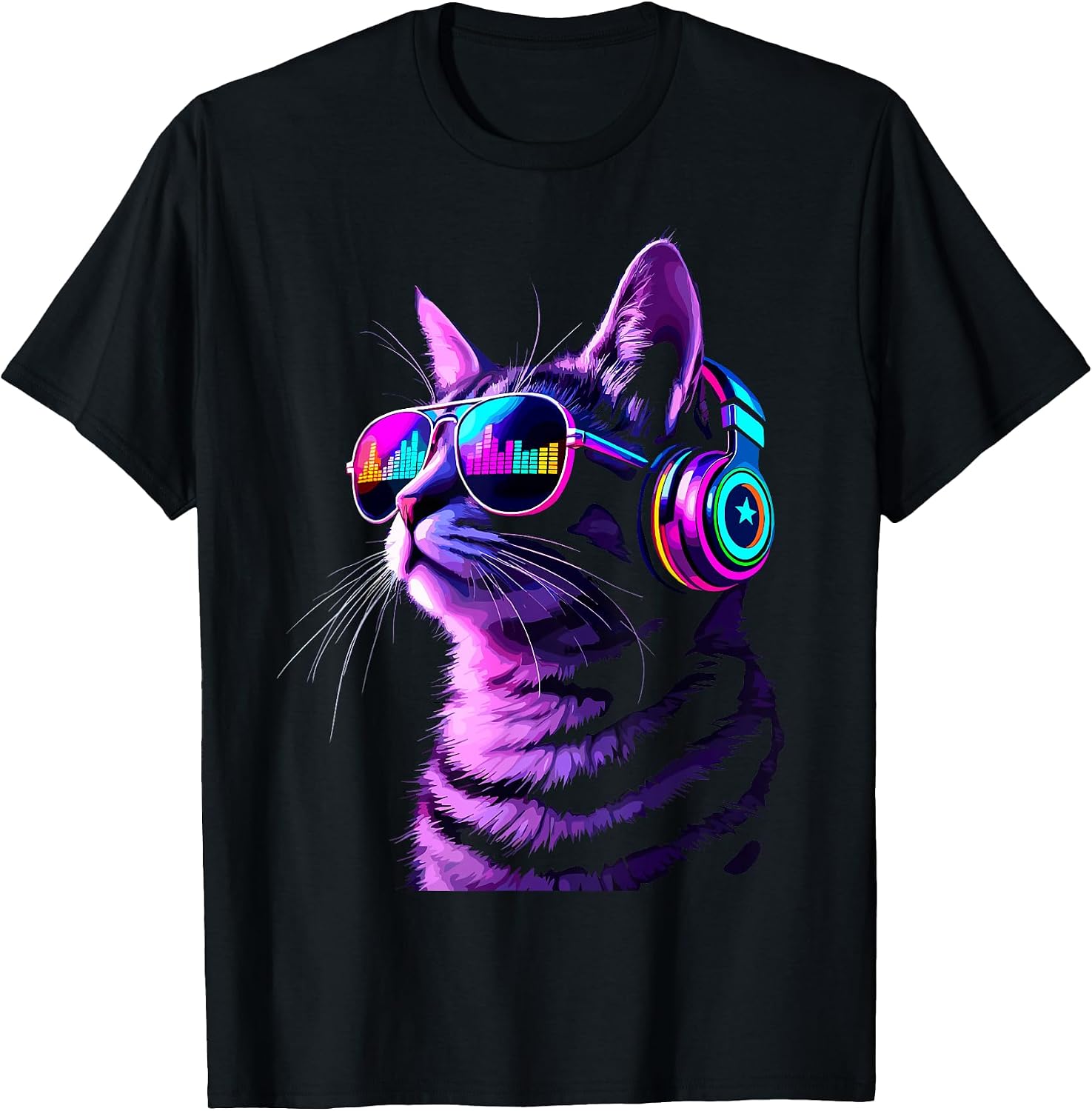 Headphones Cat Techno EDM Music Lover Rave Disco - Adult & Kids T-Shirts, Sweatshirts & Hoodies apparel design preview 1