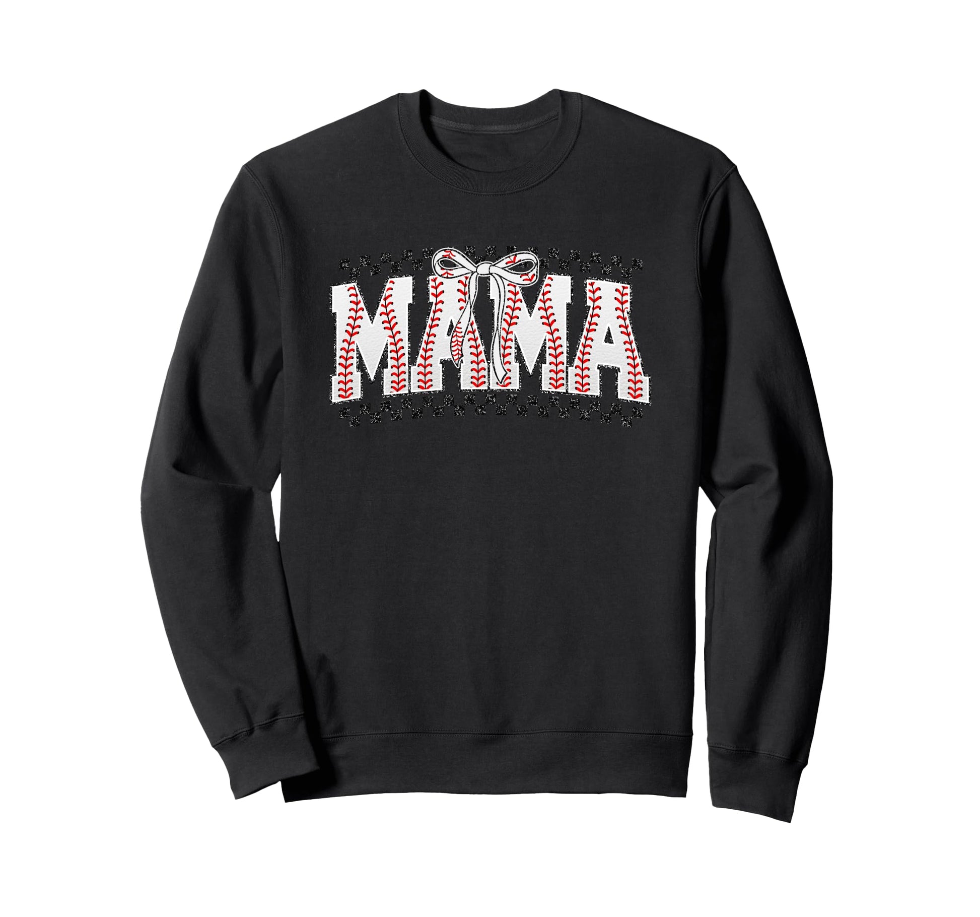 Mama Baseball Stitches Bow Sweatshirt - Casual Everyday Wear for Adults - T-Shirt, Sweatshirt, Hoodie