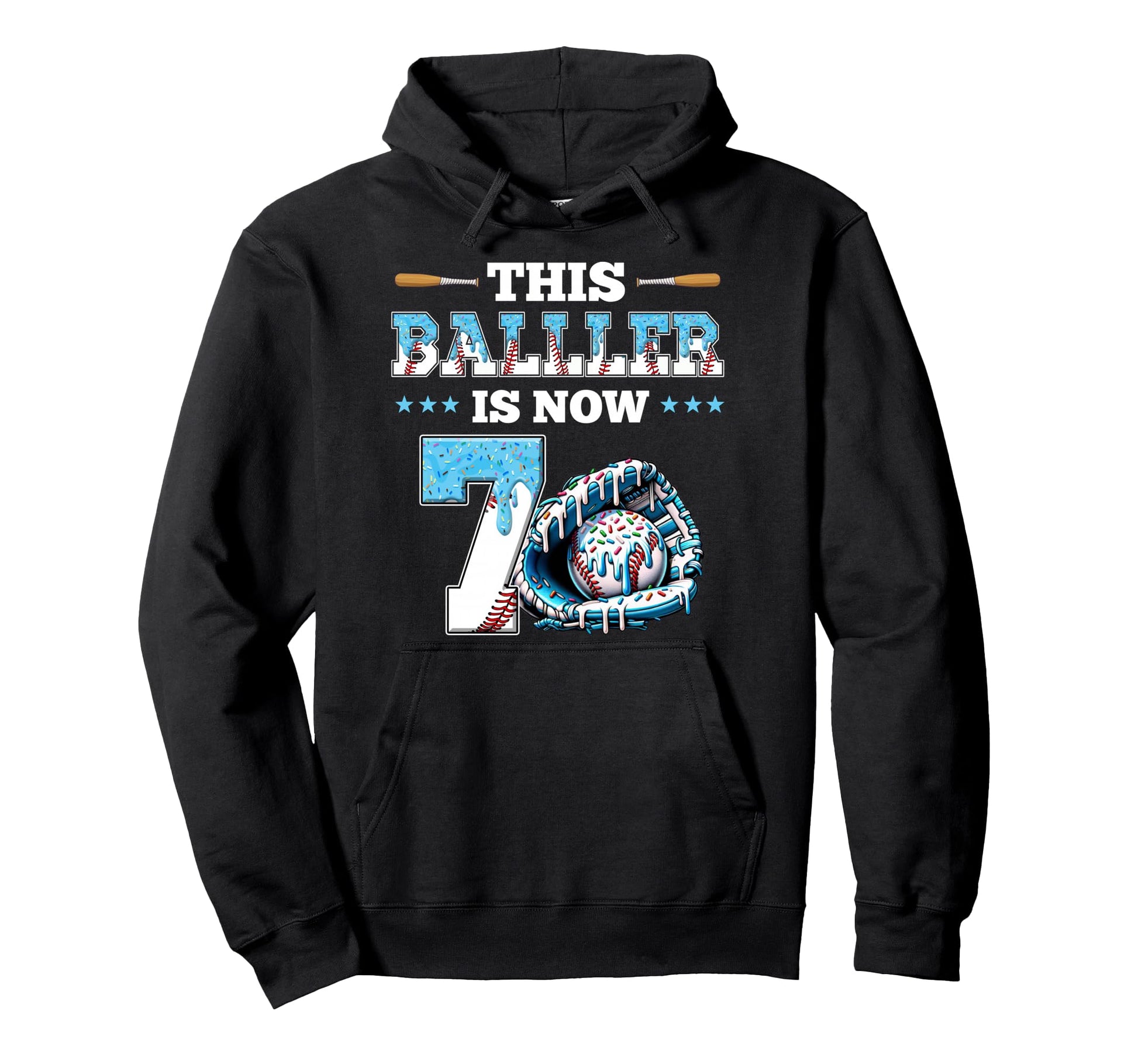 Baseball Drip 7Th Birthday Party Hoodie - Custom Art Print for Adults - T-Shirt, Sweatshirt, Hoodie