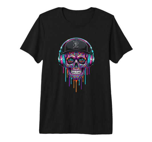 Baseball Drip Skull Headphones Cap T-Shirt - Novelty Apparel for Adults - T-Shirt, Sweatshirt, Hoodie