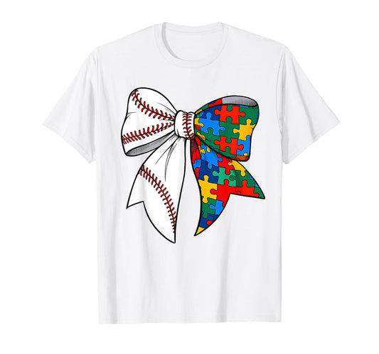 Autism Awareness Coquette Bow Baseball T-Shirt - Unique Graphic Men Women - T-Shirt, Sweatshirt, Hoodie
