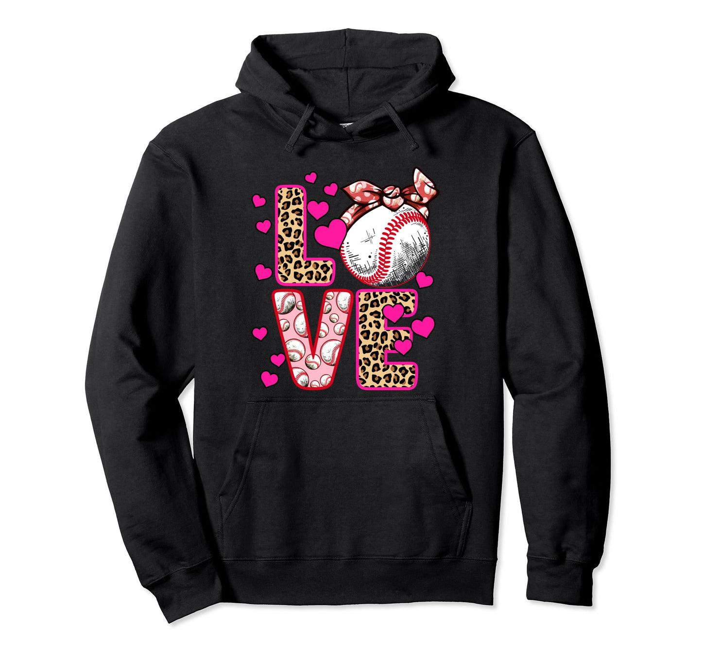Love Baseball Headband Leopard Hoodie - Fun Novelty Design Men Women - T-Shirt, Sweatshirt, Hoodie