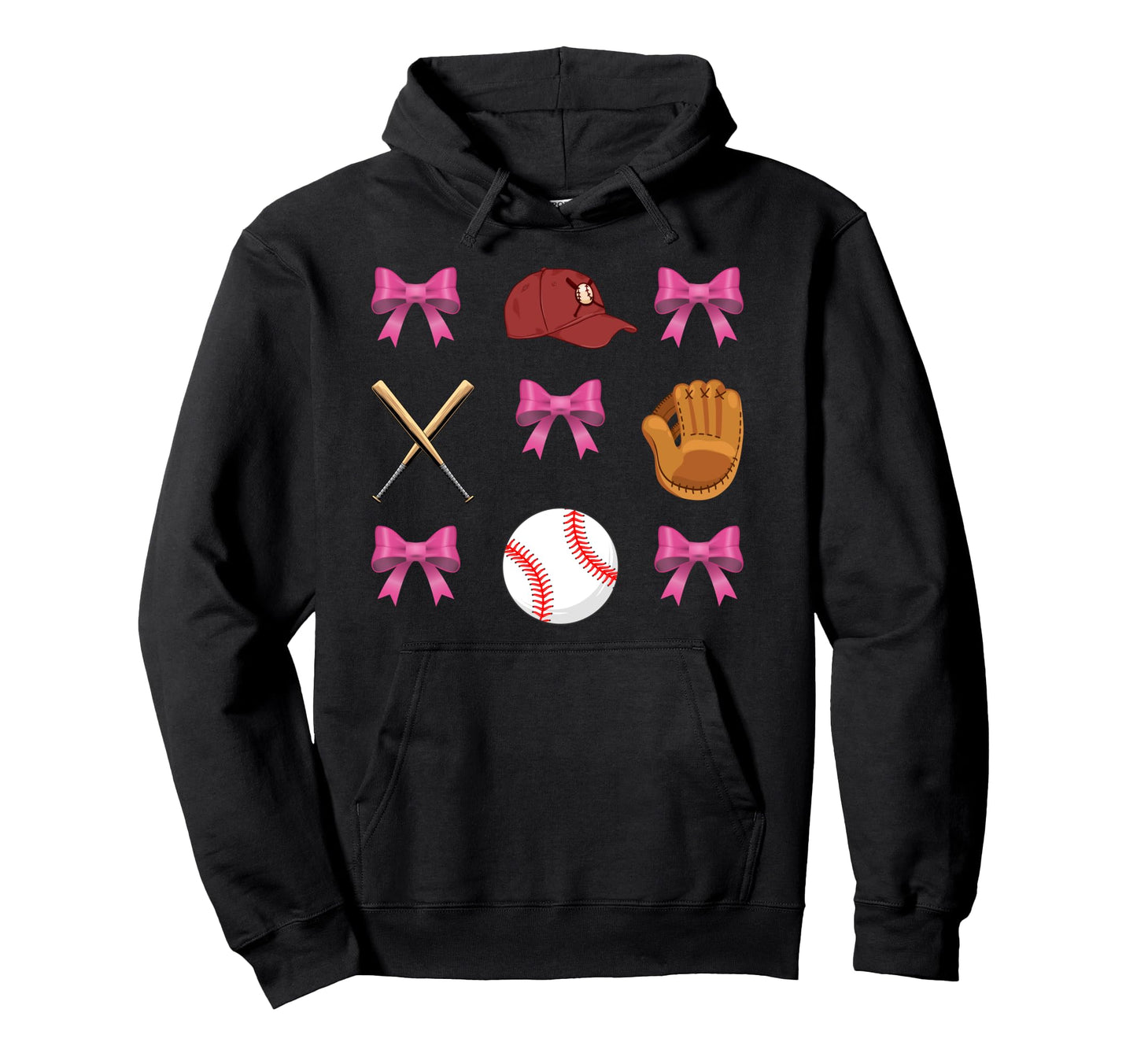 Baseball Mom Mama Coquette Bow Funny Hoodie - Novelty Apparel for Adults - T-Shirt, Sweatshirt, Hoodie