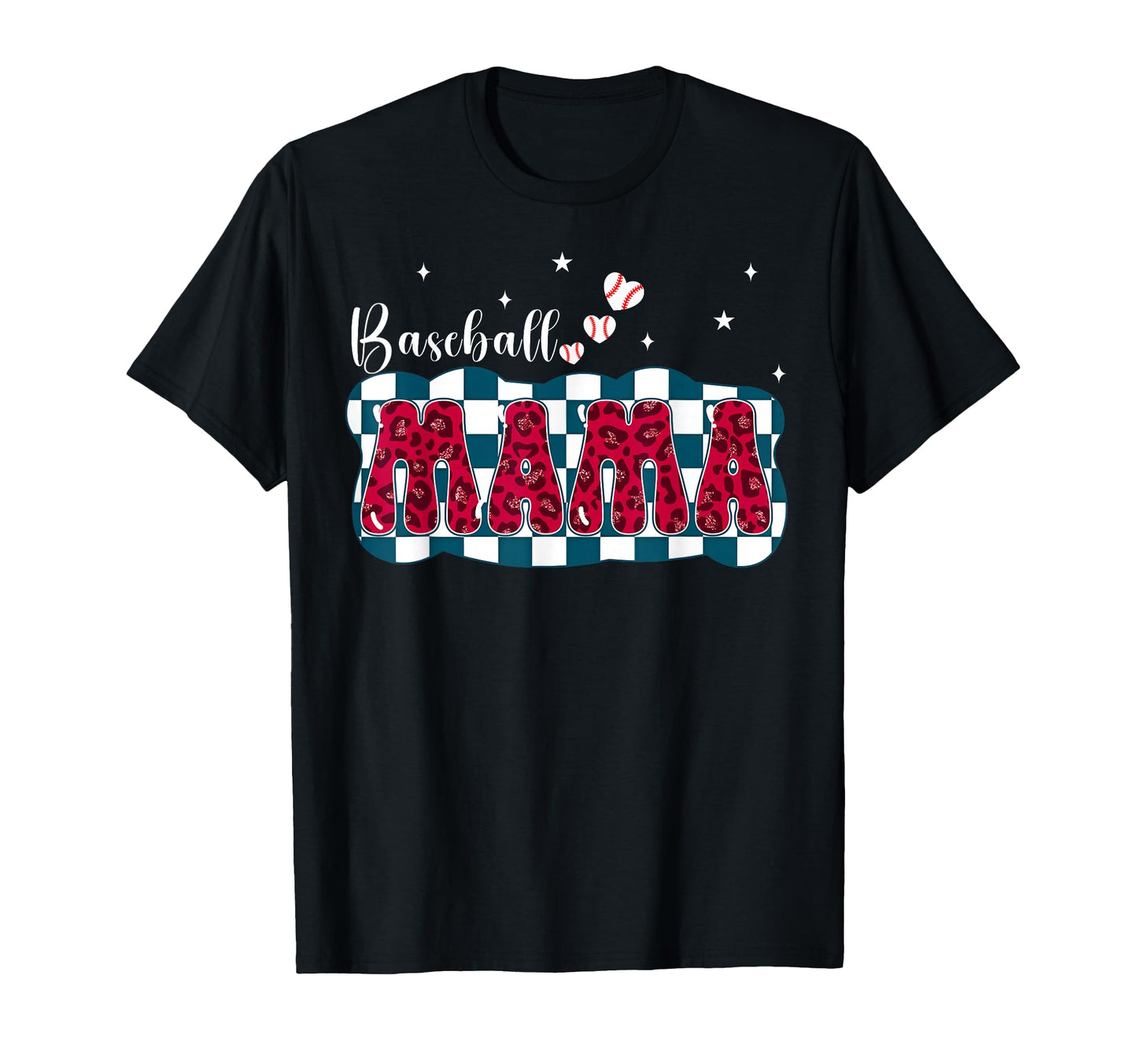 Baseball Mama Red Leopard Checkered T-Shirt - Streetwear Style Unisex - T-Shirt, Sweatshirt, Hoodie