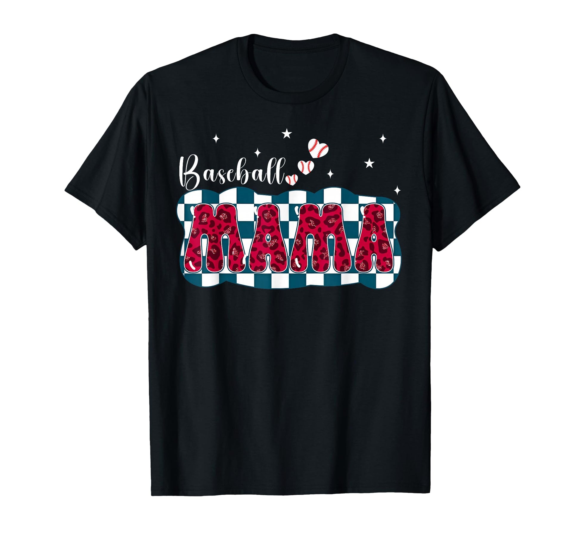Baseball Mama Red Leopard Checkered T-Shirt - Streetwear Style Unisex - T-Shirt, Sweatshirt, Hoodie