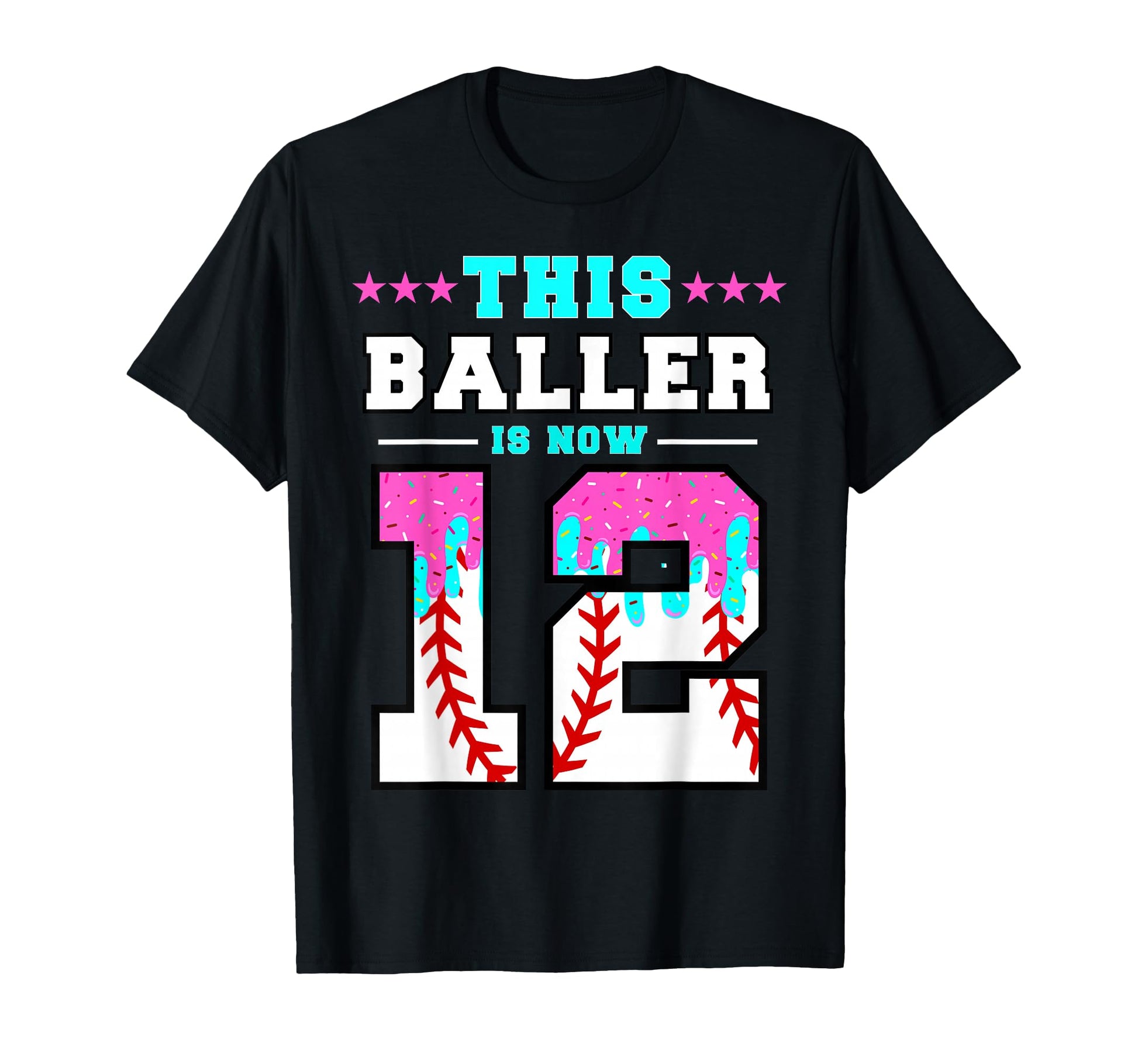 12Th Birthday Baseball Ice Cream Drip T-Shirt - Custom Art Print Men Women - T-Shirt, Sweatshirt, Hoodie