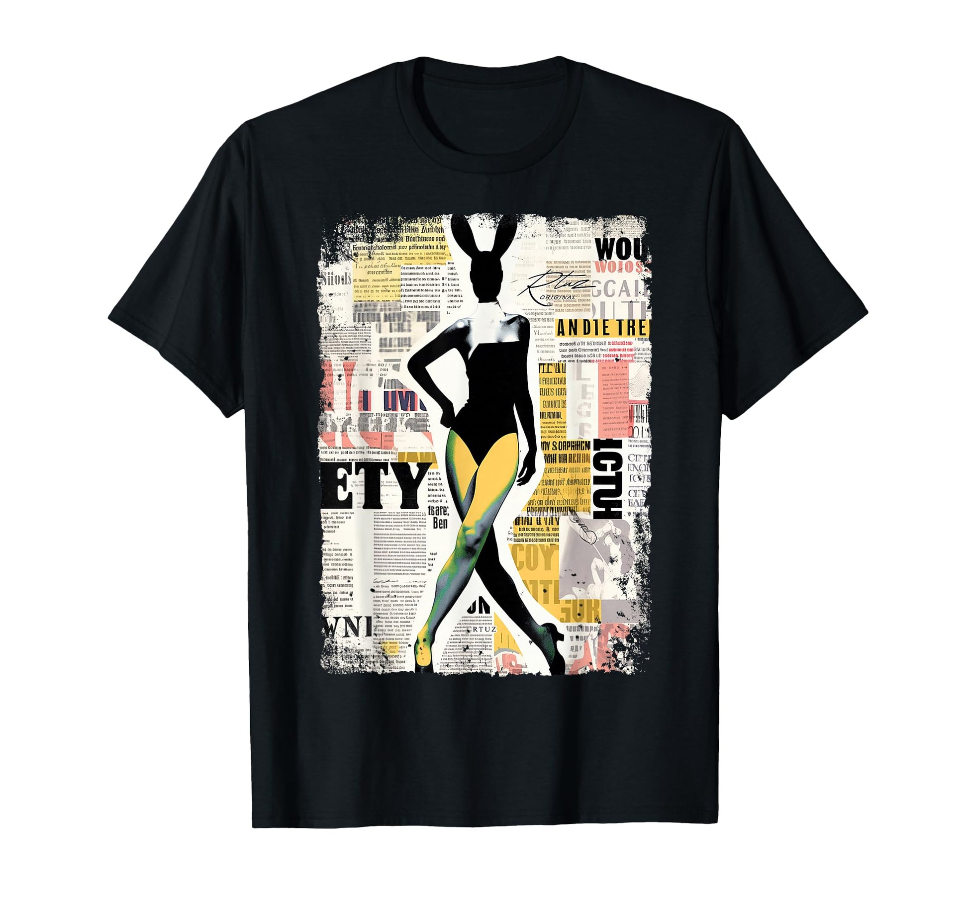Magazin Cover Bunny Collage Sexy Model T-Shirt - Unique Graphic for Adults - T-Shirt, Sweatshirt, Hoodie