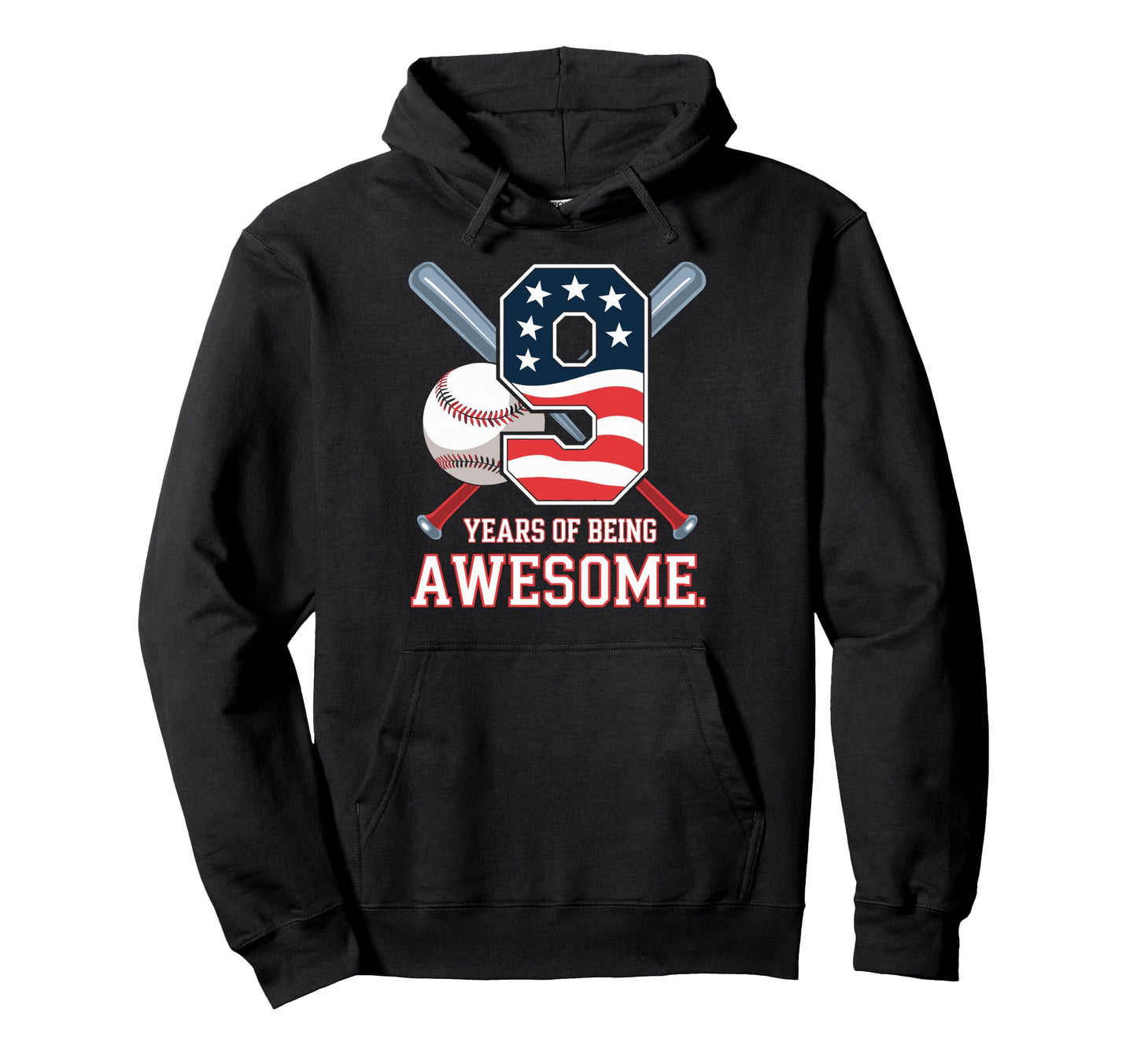 9 Years Being Awesome Baseball Player Hoodie - Aesthetic Graphic Unisex - T-Shirt, Sweatshirt, Hoodie