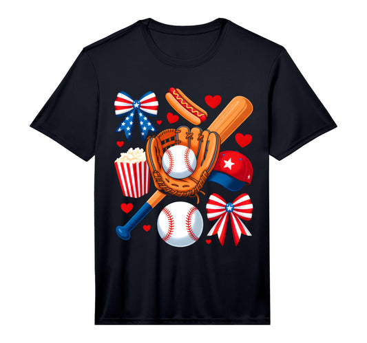 Baseball 4Th July Coquette Bow Baseball T-Shirt - Unique Graphic Unisex - T-Shirt, Sweatshirt, Hoodie