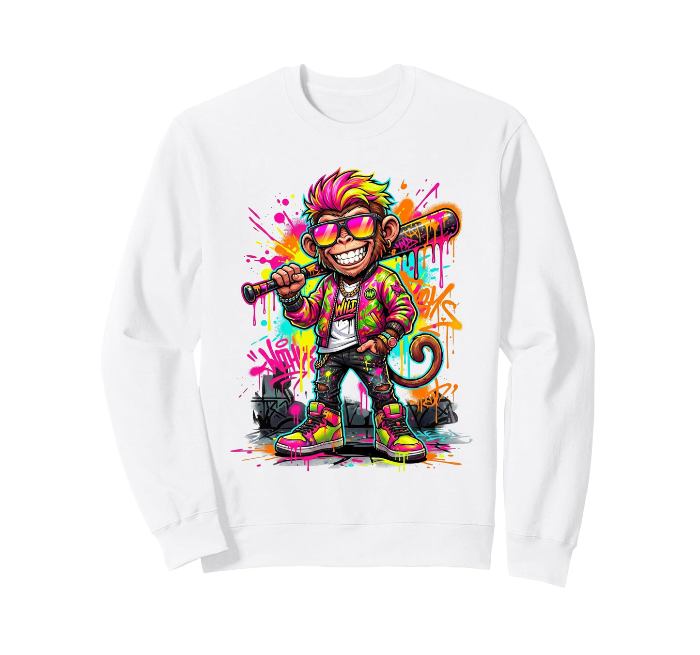 Monkey Baseball Drip Funny Animal Sweatshirt - Novelty Apparel Unisex - T-Shirt, Sweatshirt, Hoodie