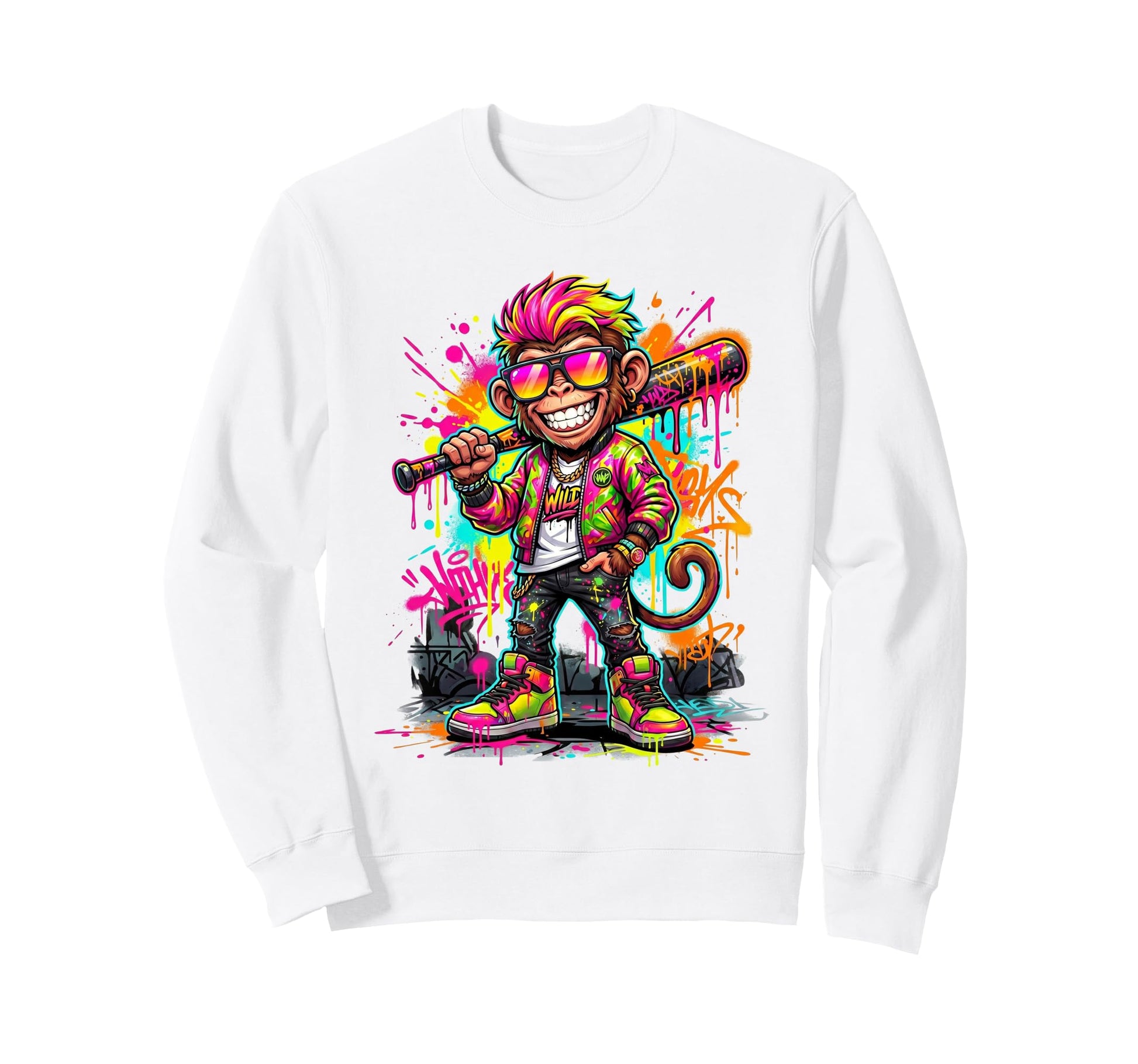 Monkey Baseball Drip Funny Animal Sweatshirt - Novelty Apparel Unisex - T-Shirt, Sweatshirt, Hoodie