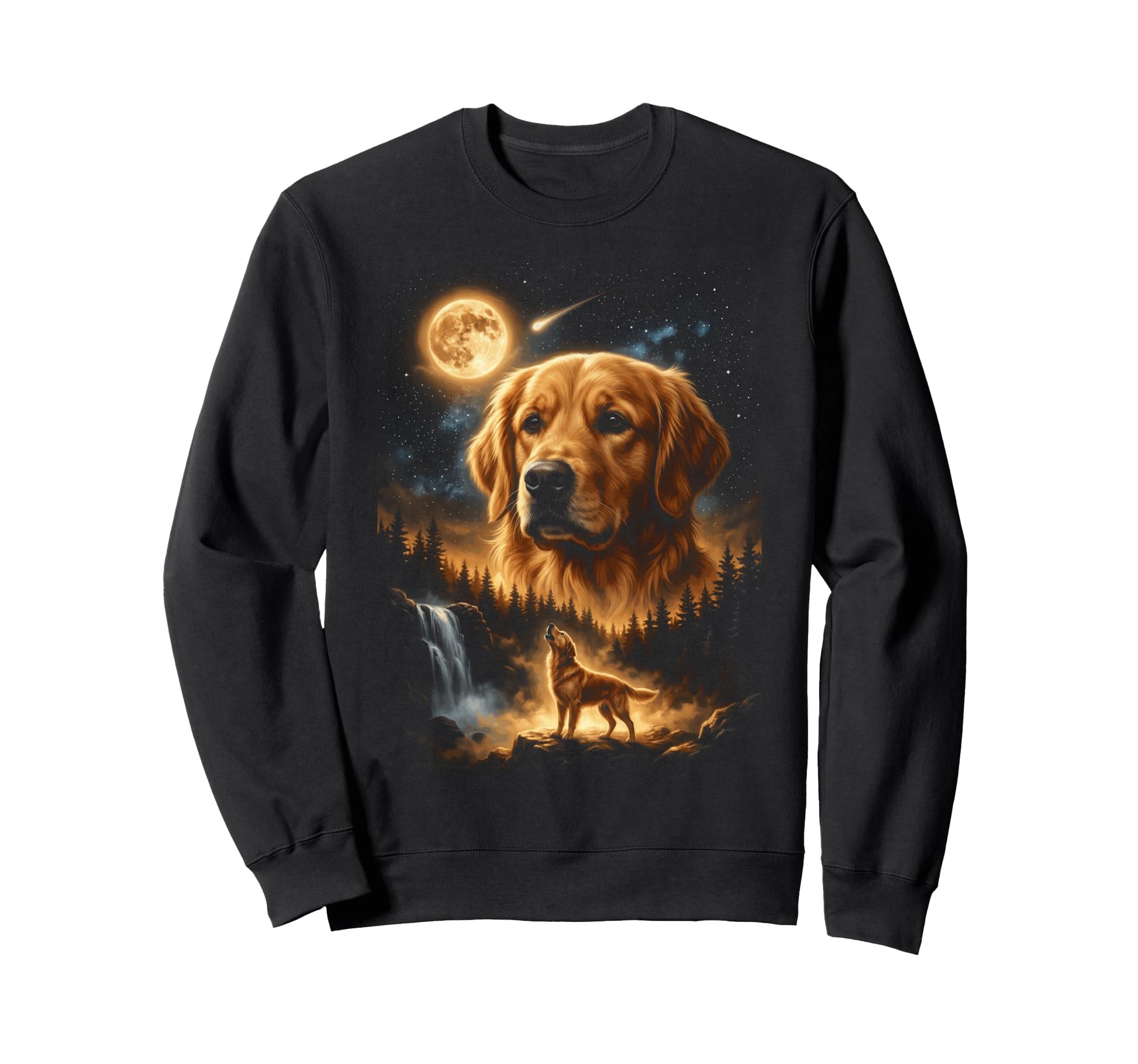 Howling Golden Retriever Moon Sweatshirt - Minimalist Print Men Women - T-Shirt, Sweatshirt, Hoodie