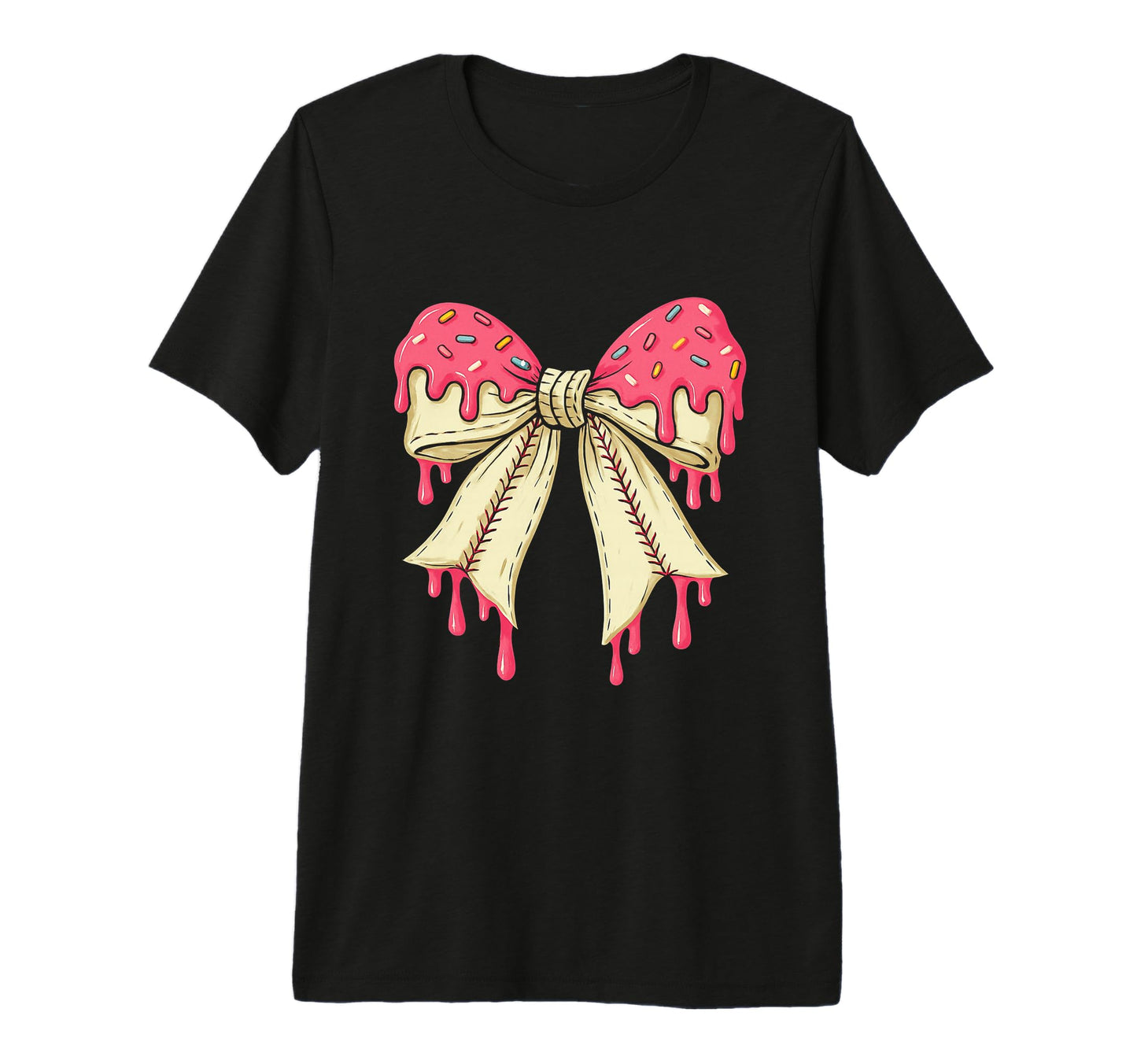 Baseball Bow Ice Cream Dripping T-Shirt - Aesthetic Graphic Men Women - T-Shirt, Sweatshirt, Hoodie