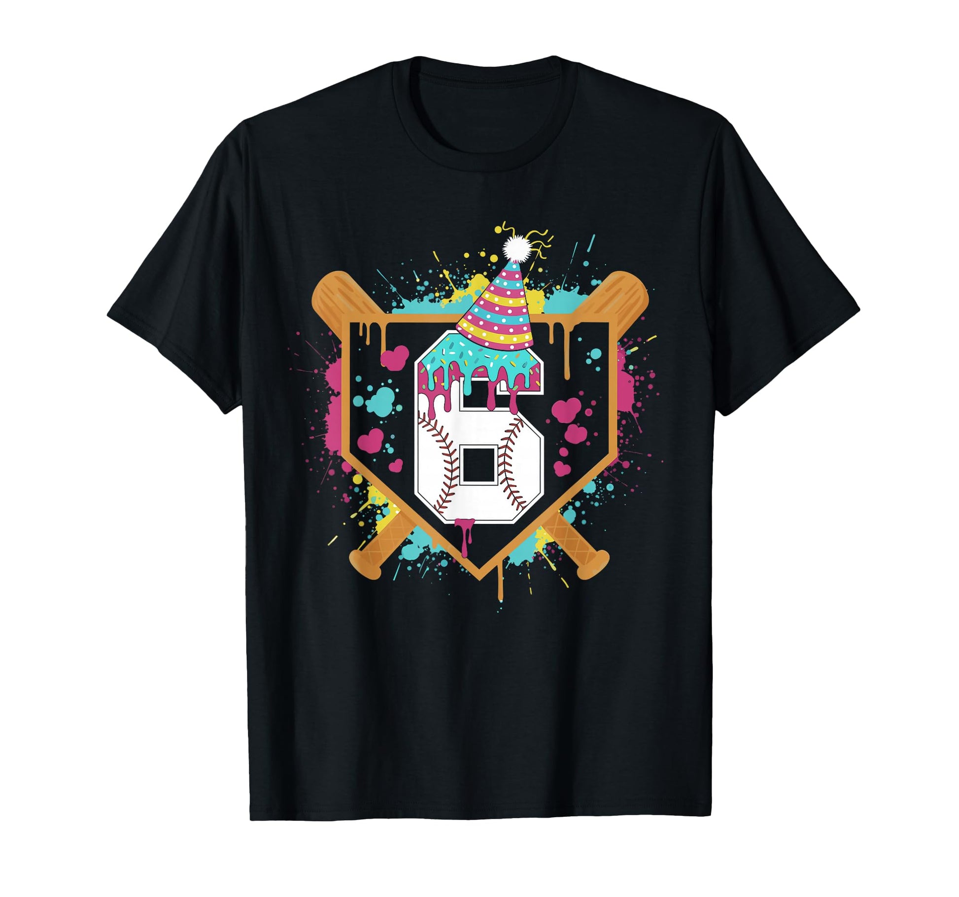 6Th Birthday Baseball Drip Number 6 T-Shirt - Unique Graphic Men Women - T-Shirt, Sweatshirt, Hoodie