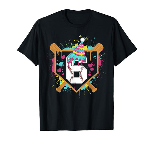 6Th Birthday Baseball Drip Number 6 T-Shirt - Unique Graphic Men Women - T-Shirt, Sweatshirt, Hoodie