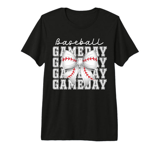 Baseball Game Day Mom Coquette Bow T-Shirt - Custom Art Print Men Women - T-Shirt, Sweatshirt, Hoodie