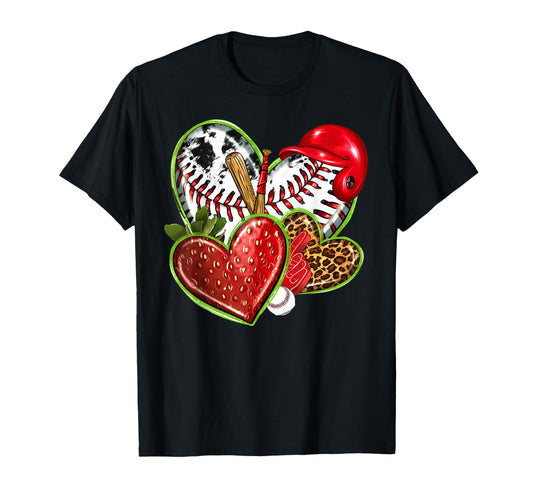 Baseball Leopard Strawberry Hearts T-Shirt - Graphic Print Men Women - T-Shirt, Sweatshirt, Hoodie