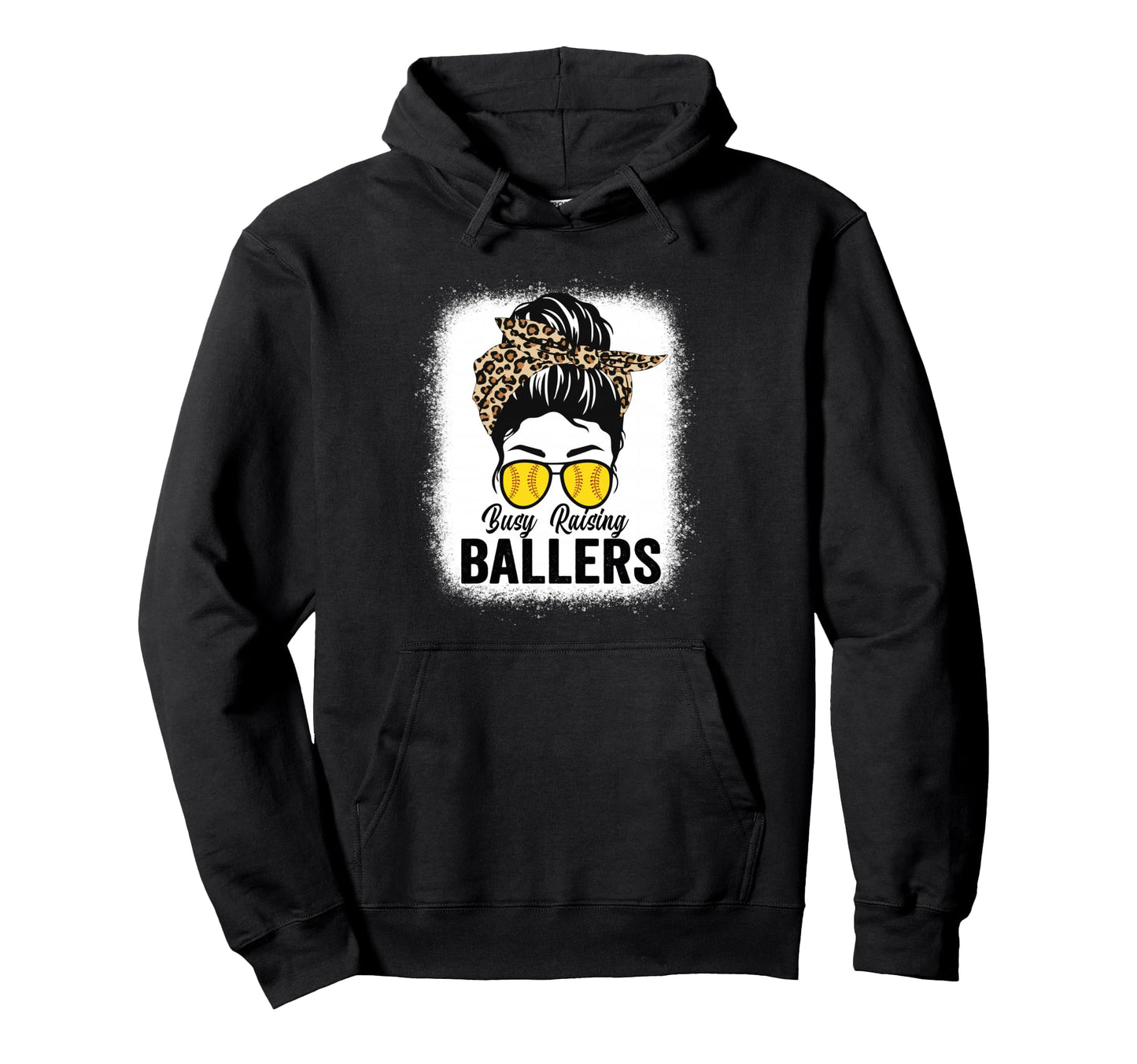 Busy Raising Ballers Softball Messy Bun Hoodie - Trendy Graphic Men Women - T-Shirt, Sweatshirt, Hoodie