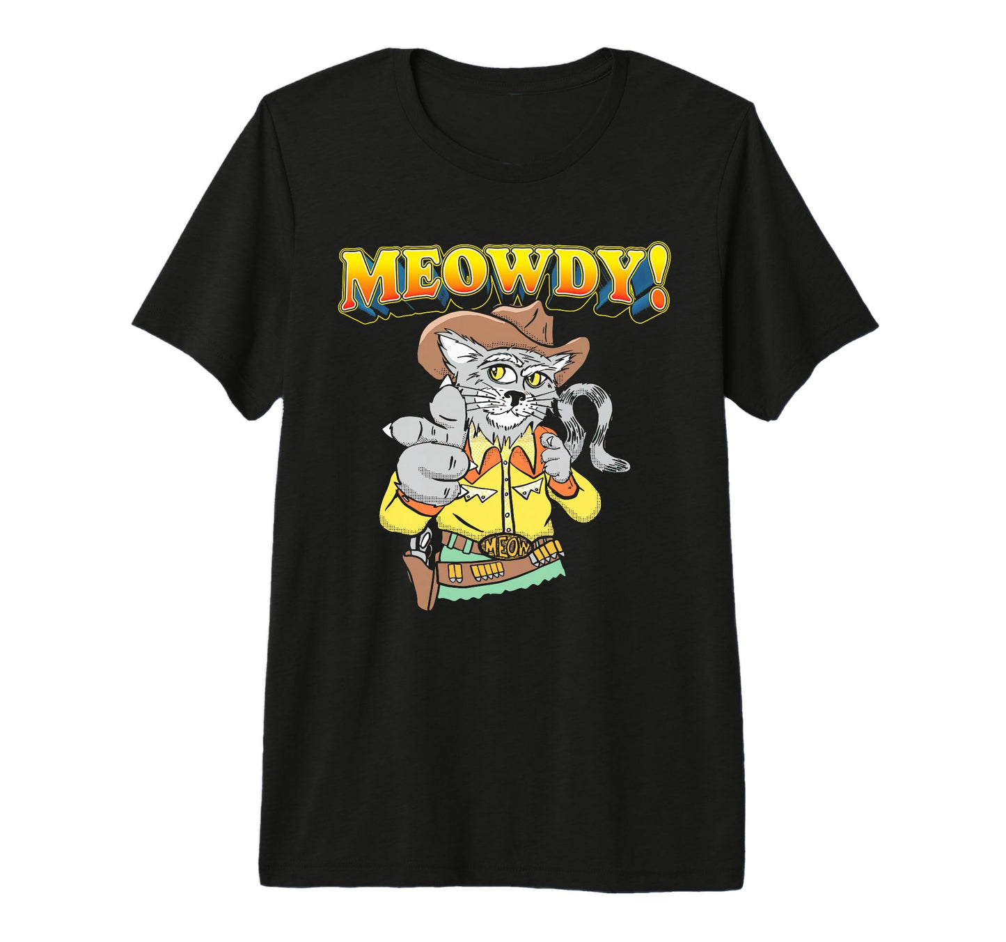 Meowdy Funny Cowboy Cat Western Tri T-Shirt - Fun Novelty Design Men Women - T-Shirt, Sweatshirt, Hoodie