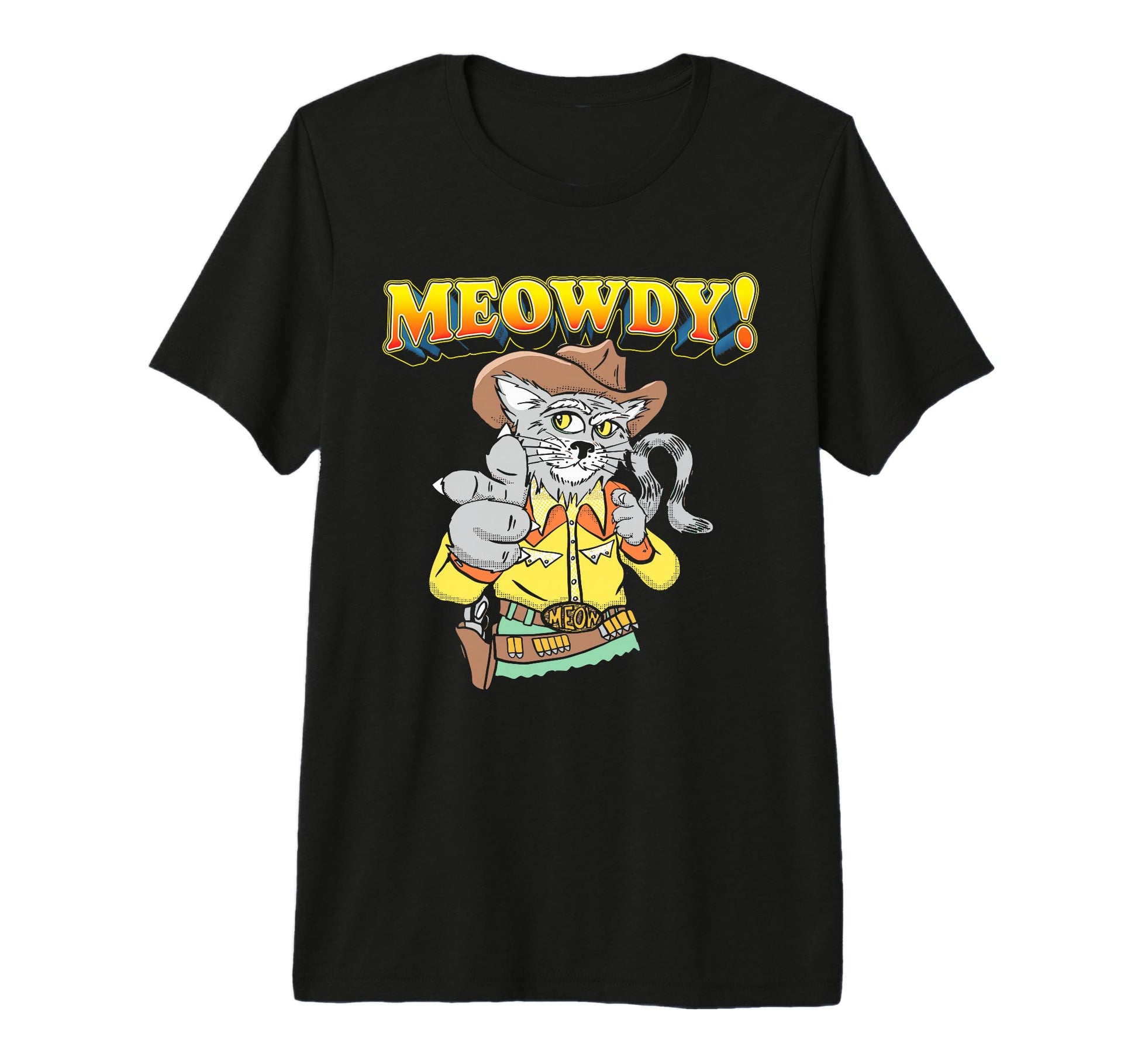 Meowdy Funny Cowboy Cat Western Tri T-Shirt - Fun Novelty Design Men Women - T-Shirt, Sweatshirt, Hoodie