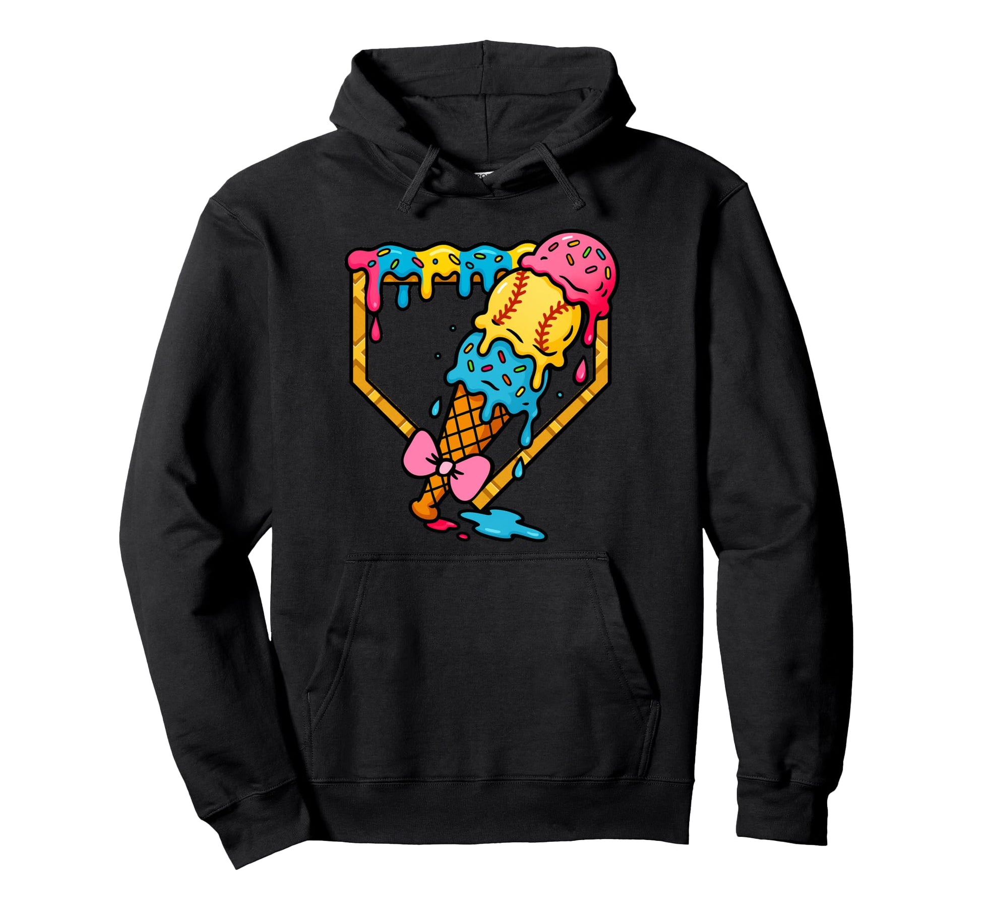 Fun Baseball Mama Coquette Ice Cream Drip Hoodie - Trendy Graphic Unisex - T-Shirt, Sweatshirt, Hoodie