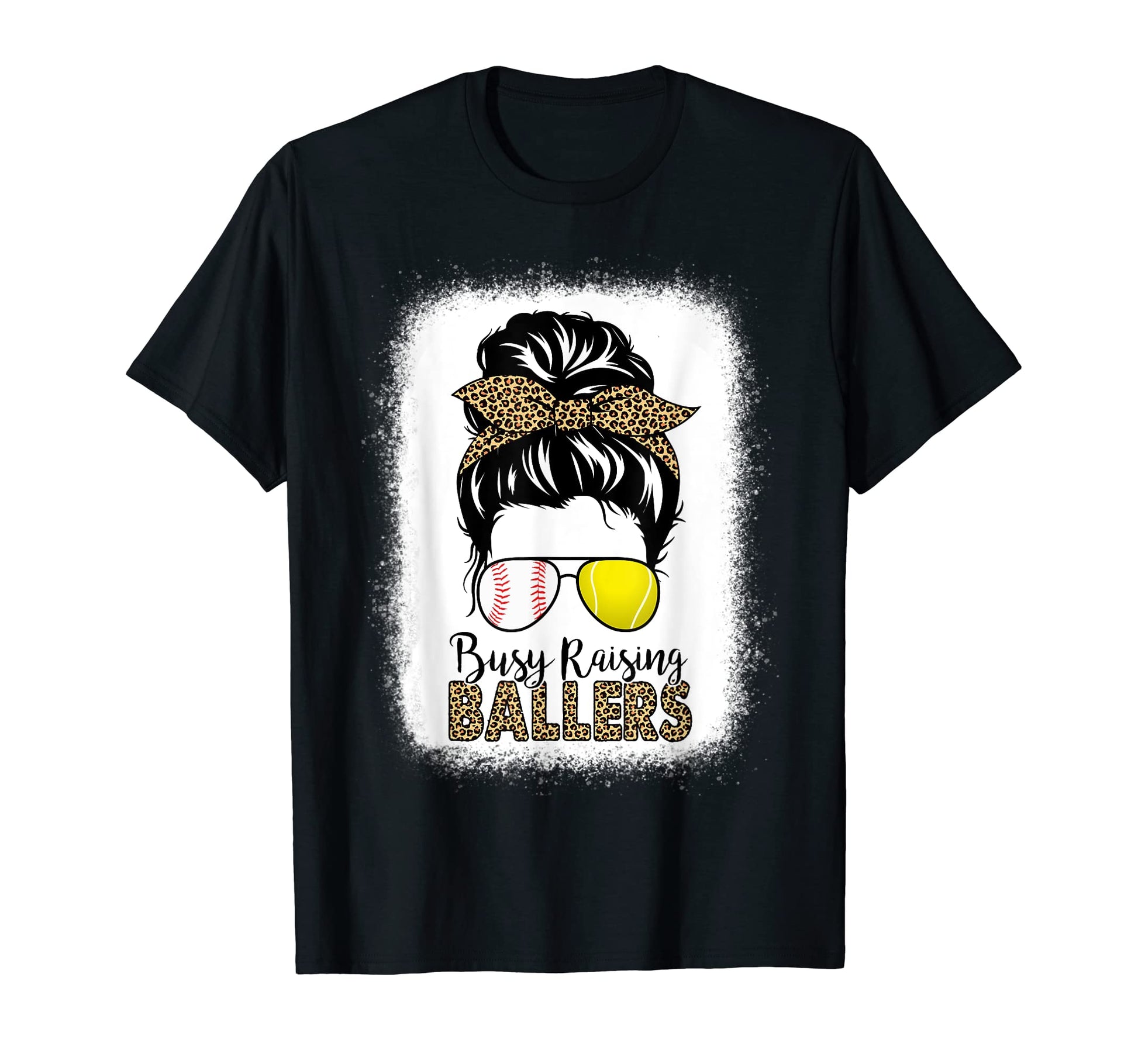 Tennis Baseball Mom Messy Bun Leopard T-Shirt - Fun Novelty Design Unisex - T-Shirt, Sweatshirt, Hoodie