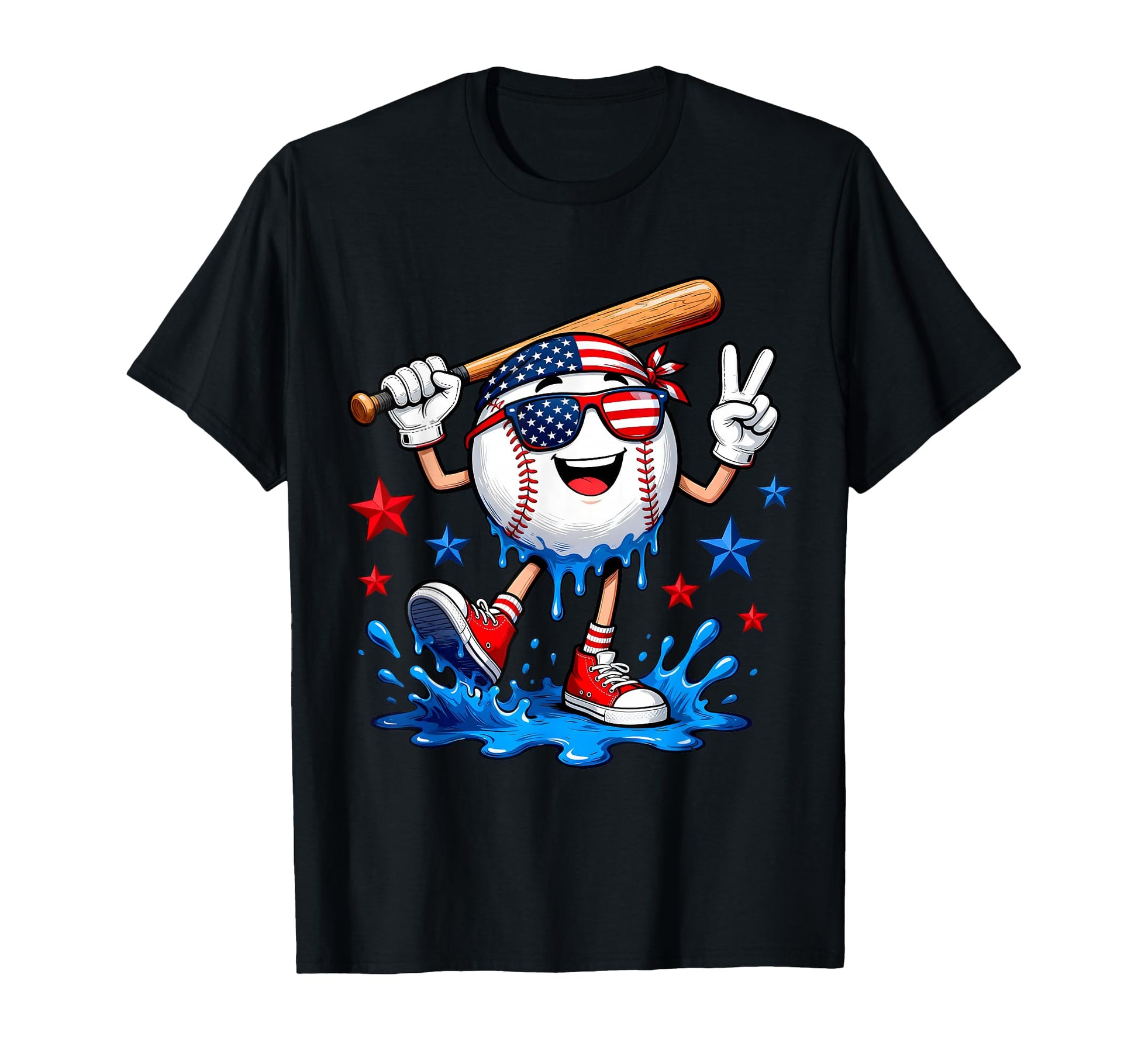 Patriotic Baseball Character Usa Flag T-Shirt - Custom Art Print Men Women - T-Shirt, Sweatshirt, Hoodie