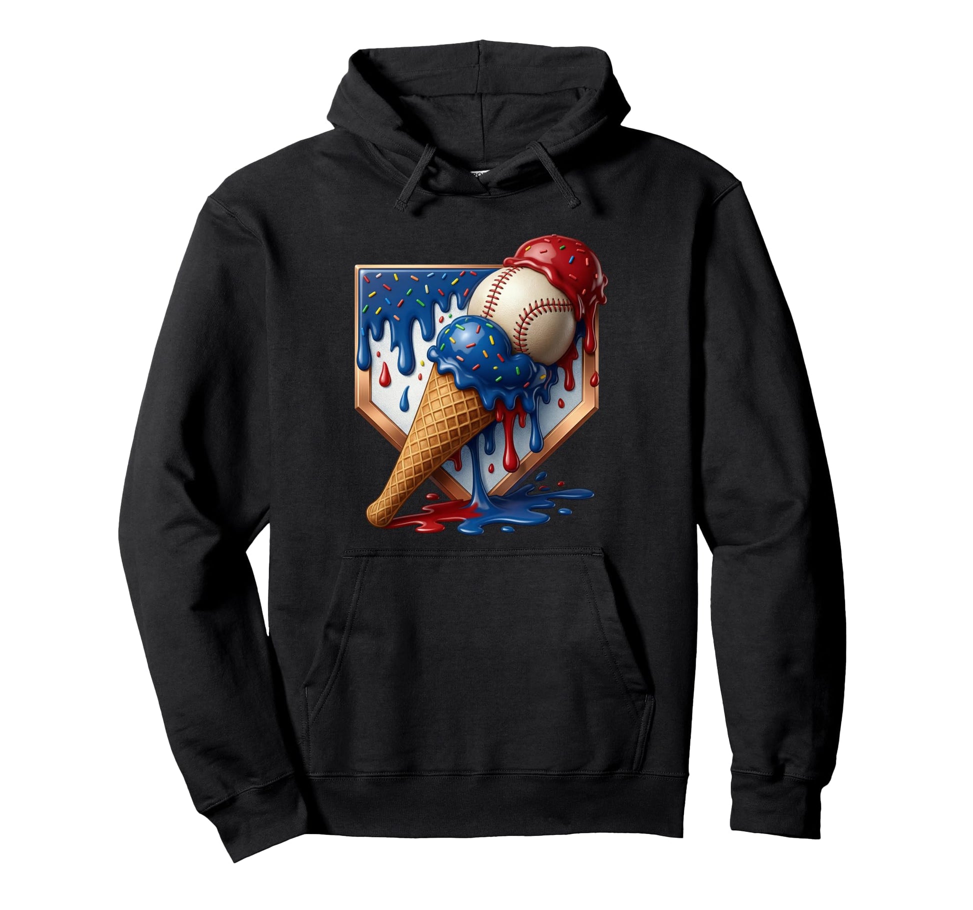 American Distressed Baseball Ice Cream Hoodie - Streetwear Style Unisex - T-Shirt, Sweatshirt, Hoodie