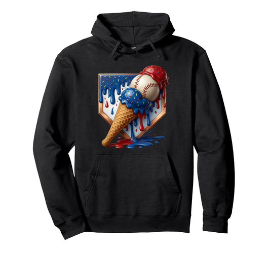 American Distressed Baseball Ice Cream Hoodie - Streetwear Style Unisex - T-Shirt, Sweatshirt, Hoodie